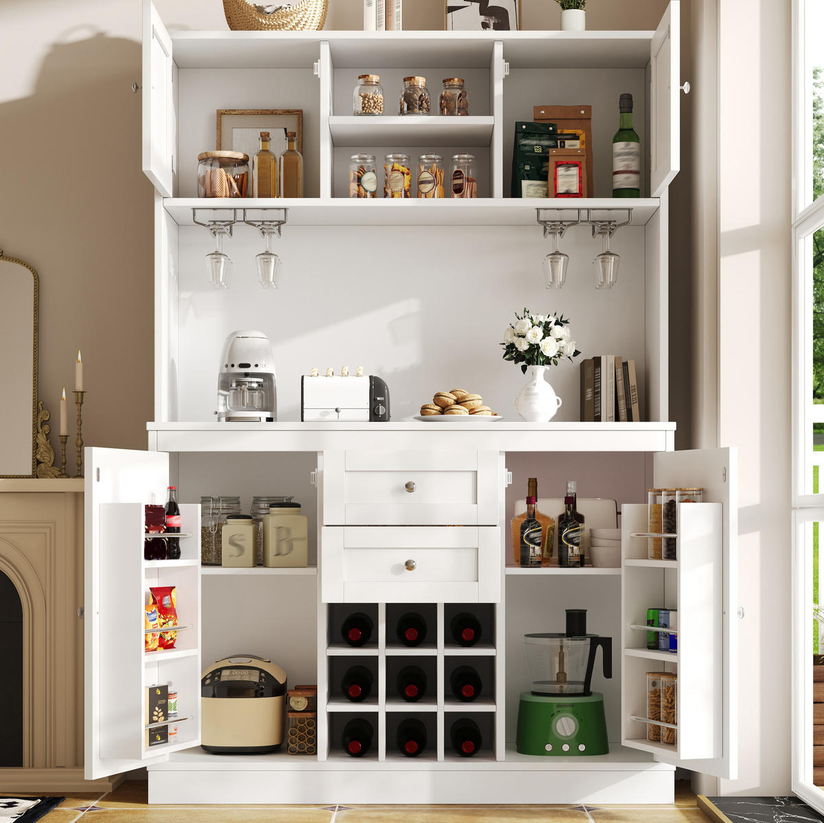 KÜCHENSCHRANK mit Weinregal 120 x 40 x 188 cm MDF Weiß - Weiß, Metall (40/188/120cm) - Meubliv
