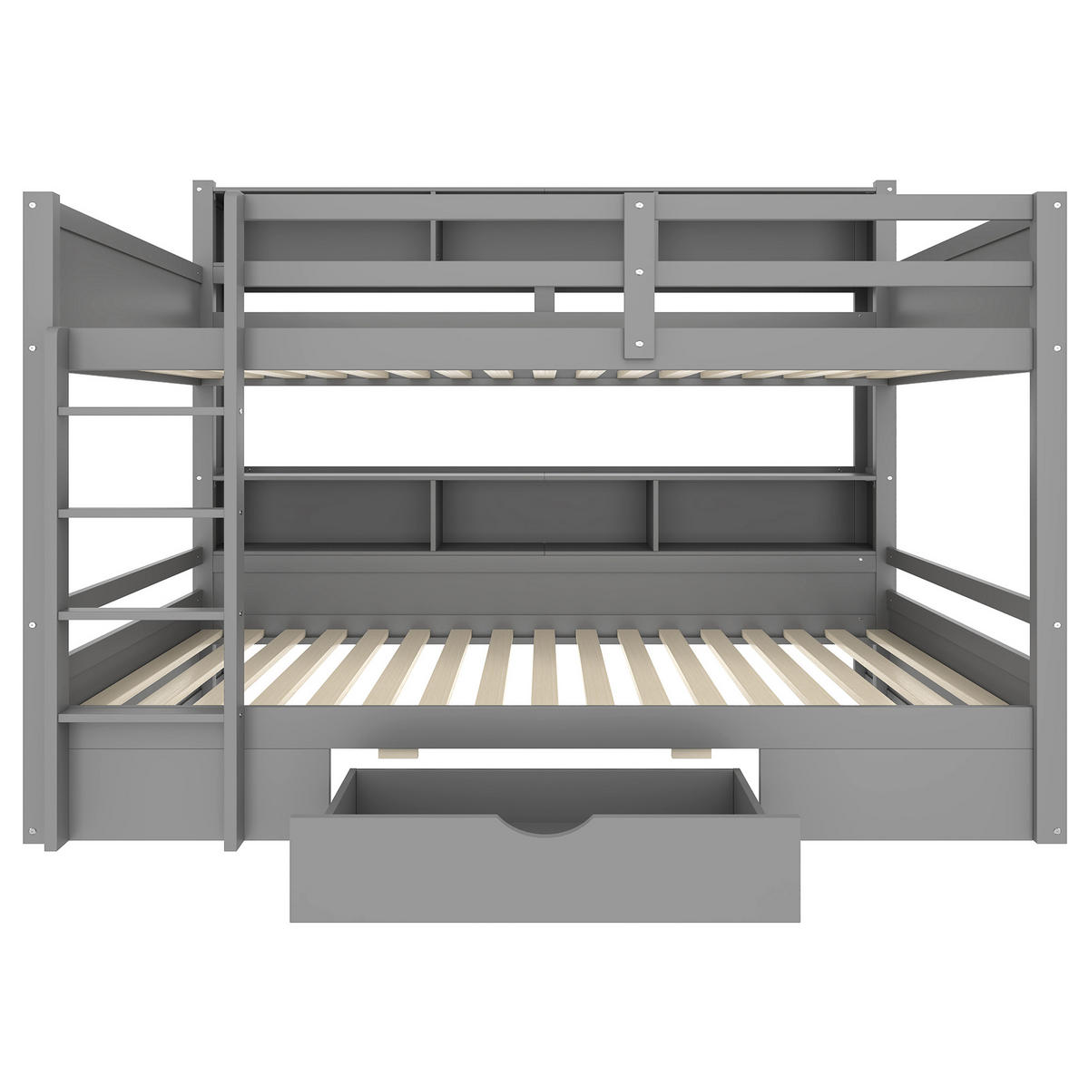 ETAGENBETT aus Kiefernholz und MDF 90x200 cm Grau mit Schublade und Ablagefächern - Grau, Holzwerkstoff (90/200cm) - IVMEU