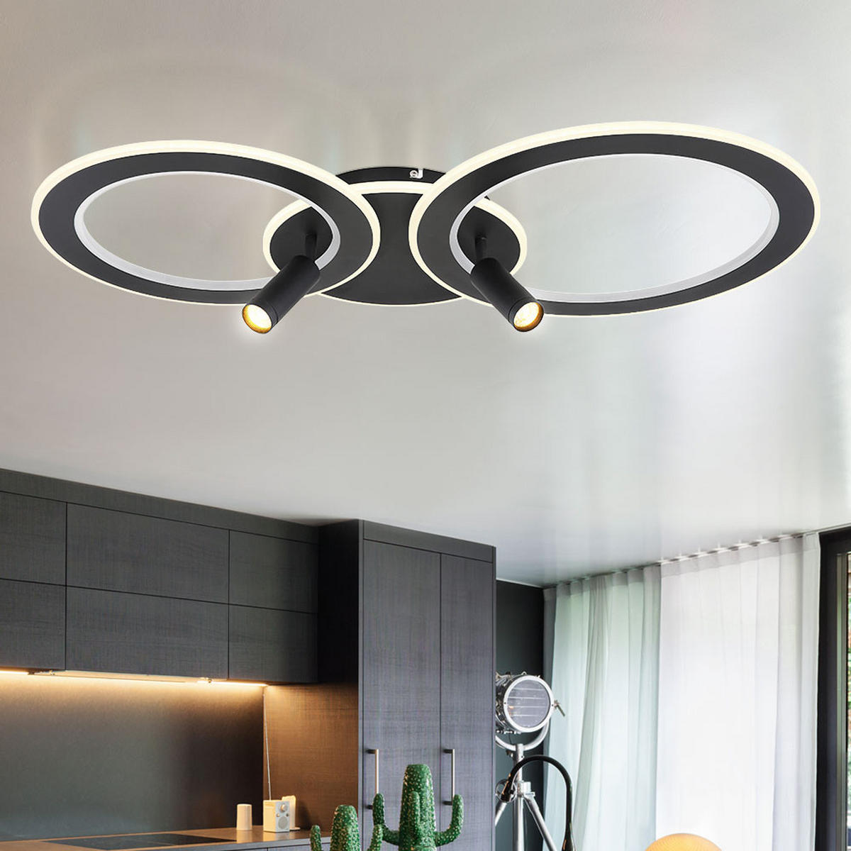 LED DECKENLEUCHTE Marian Schwarz Opal - Schwarz, Metall (89.5/50.7/13.5cm) - Globo Lighting