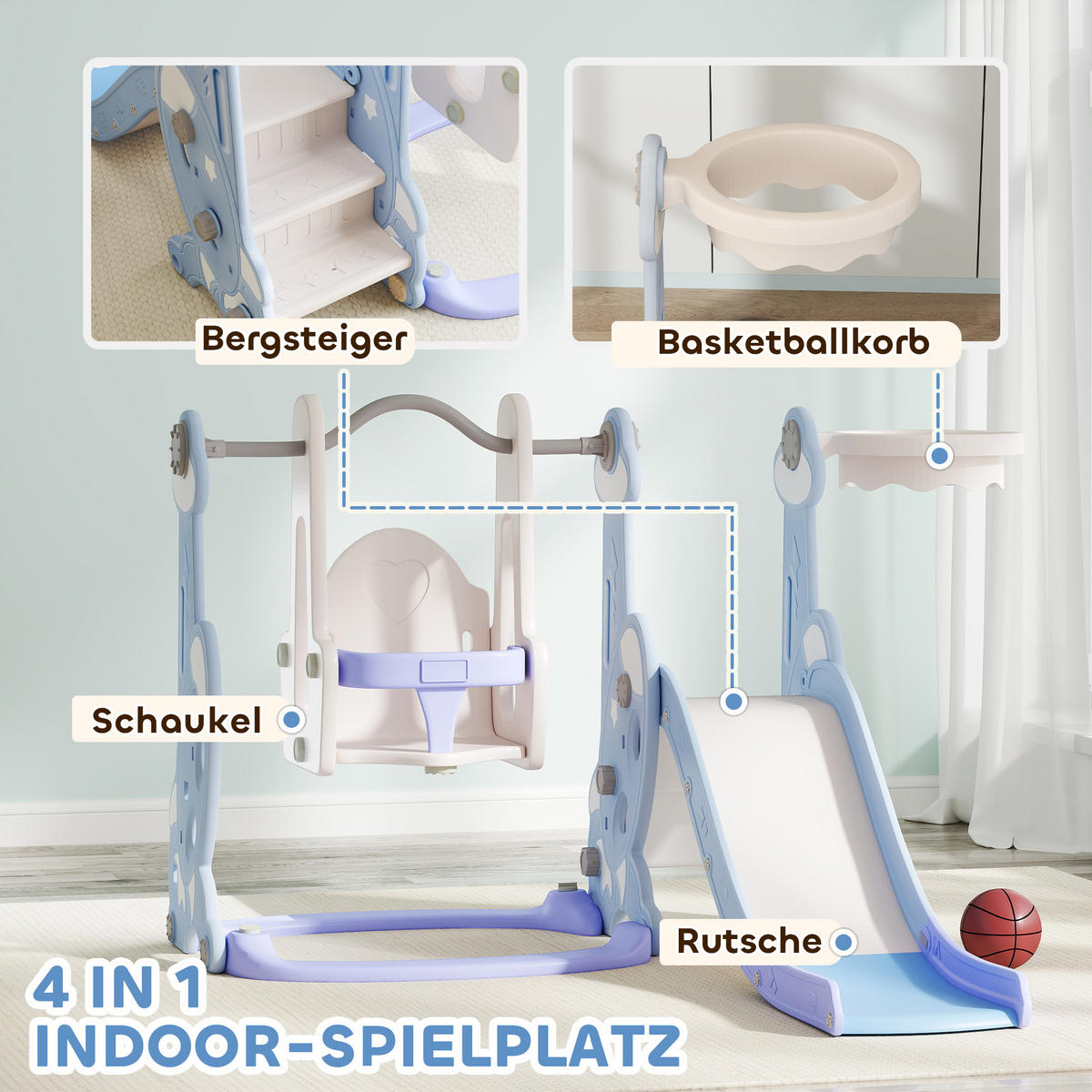 KINDERSCHAUKEL MIT RUTSCHE, Hellblau, Kunststoff - Hellblau, Kunststoff (147.5/107/160cm) - AIYAPLAY