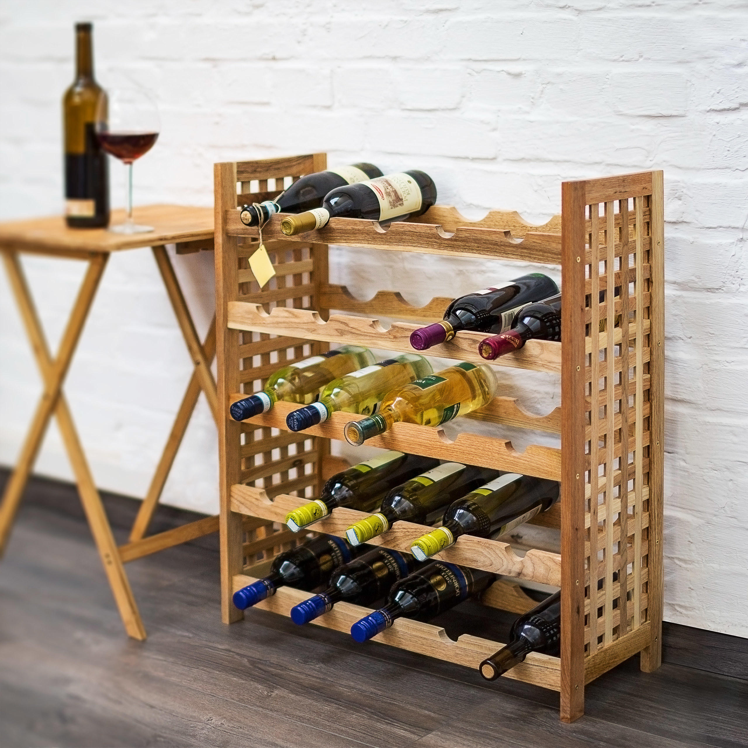 Thumbnail - Relaxdays Weinregal, Braun, Holz, 25x73x63 cm, Wohnzimmer, Regale, Weinregale