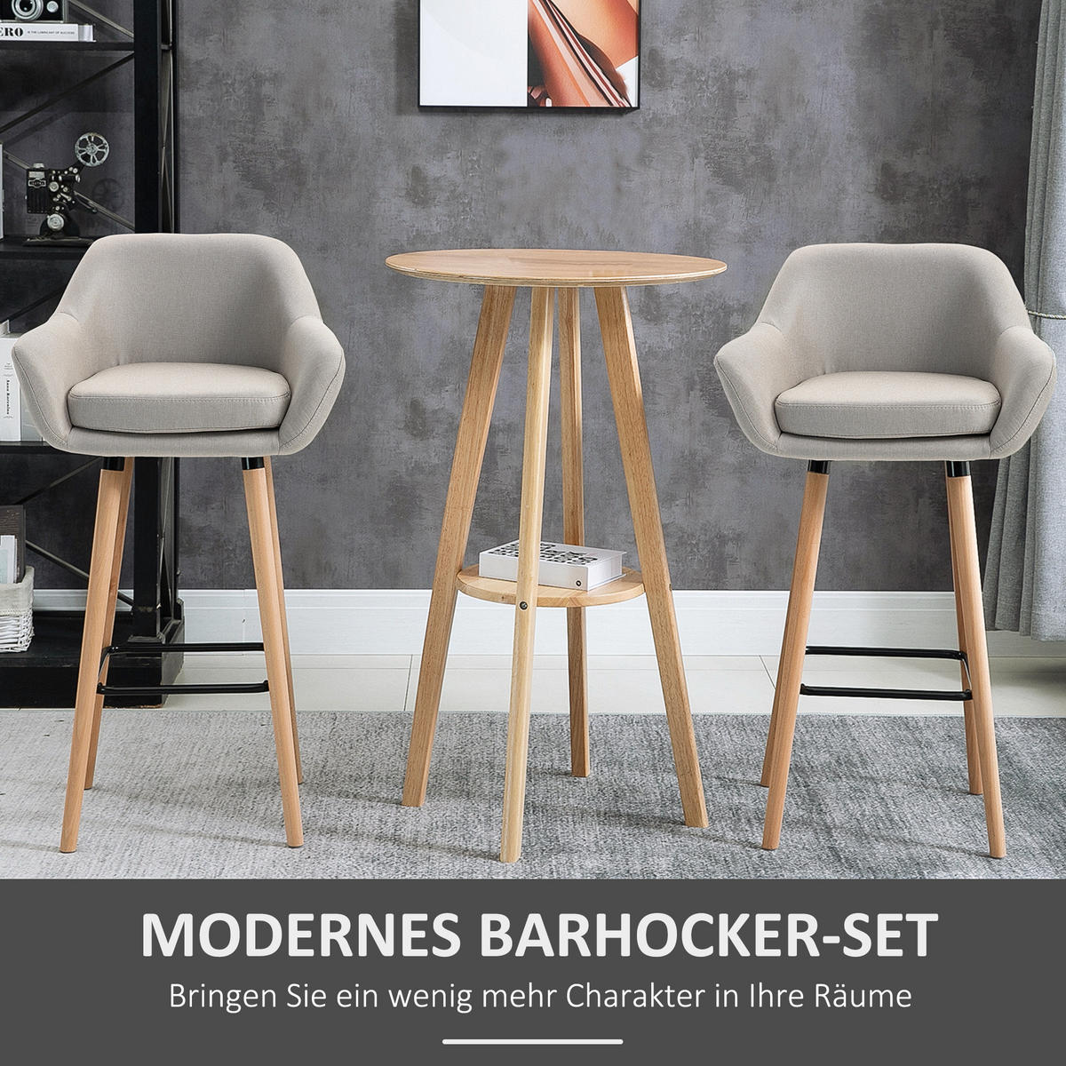 BARHOCKER, Buchenholzbeine, Metall Beige - Beige, Holz (48/100/55cm) - HOMCOM