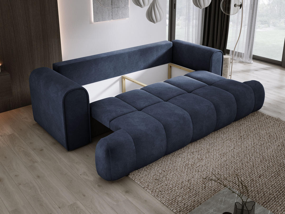 SOFA COCO SCHLAFSOFA mit Bettfunktion, CLOUD Stoffbezug, 2-Sitzer, freistehend, Größe: 250x105x90 cm, Dunkelblau - Dunkelblau, Holz/Textil (250/90/105cm) - DomoHome