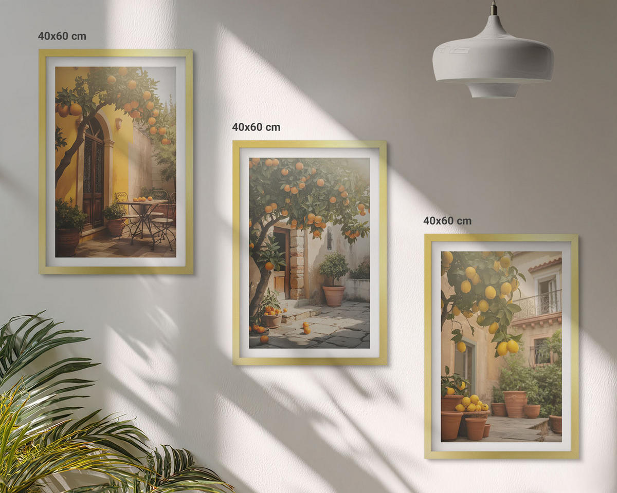 BILDER SET 3er Set - 40x60 cm Goldrahmen - Zitrustöpfe für sonnige Terrassen - Goldfarben, Kunststoff (40/60cm) - TULUP