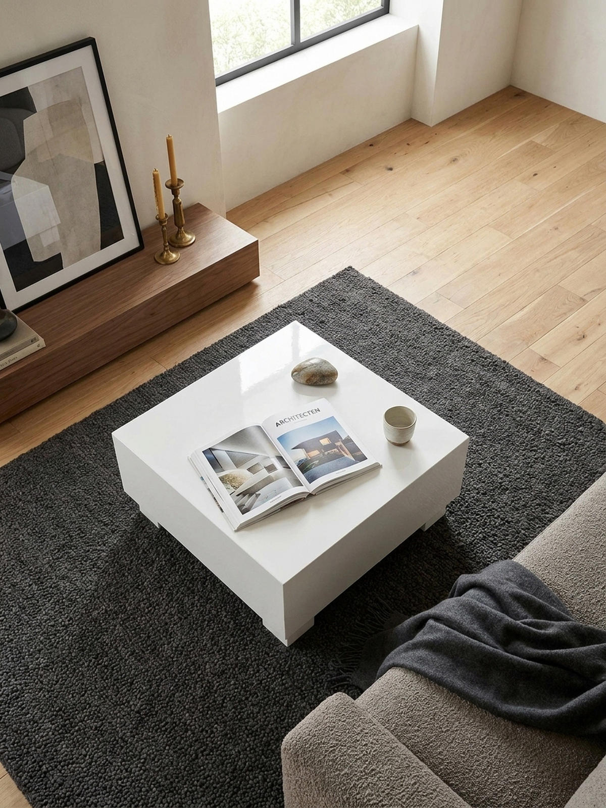 COUCHTISCH in Würfelform, Weiß Hochglanz, 60x60x35 cm, modernes Design - Weiß, Holzwerkstoff (60/60/35cm) - KADIMA DESIGN