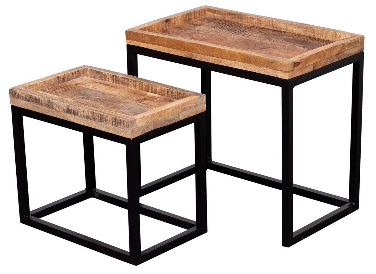 COUCHTISCH Lecce - 2er Set - Mangoholz natur - Schwarz/Braun, Holz/Metall (50/45/30cm) - bene living