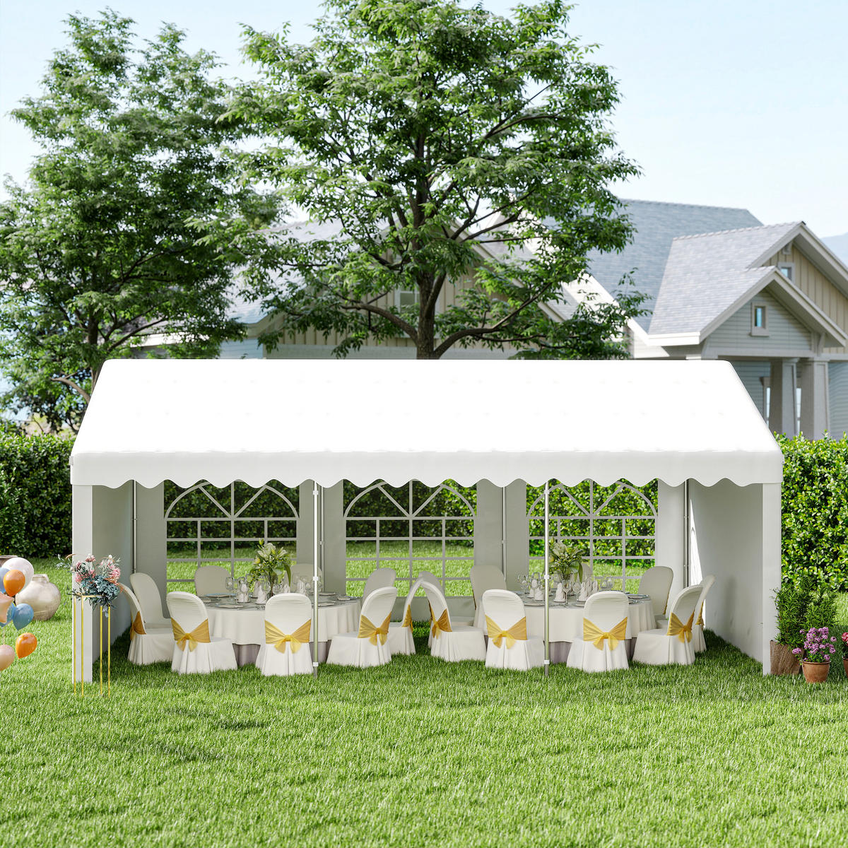 PAVILLON DE-12575 6x4 m mit 8 Fenstern Weiß - Weiß, Kunststoff (400/280/600cm) - ComfortXL