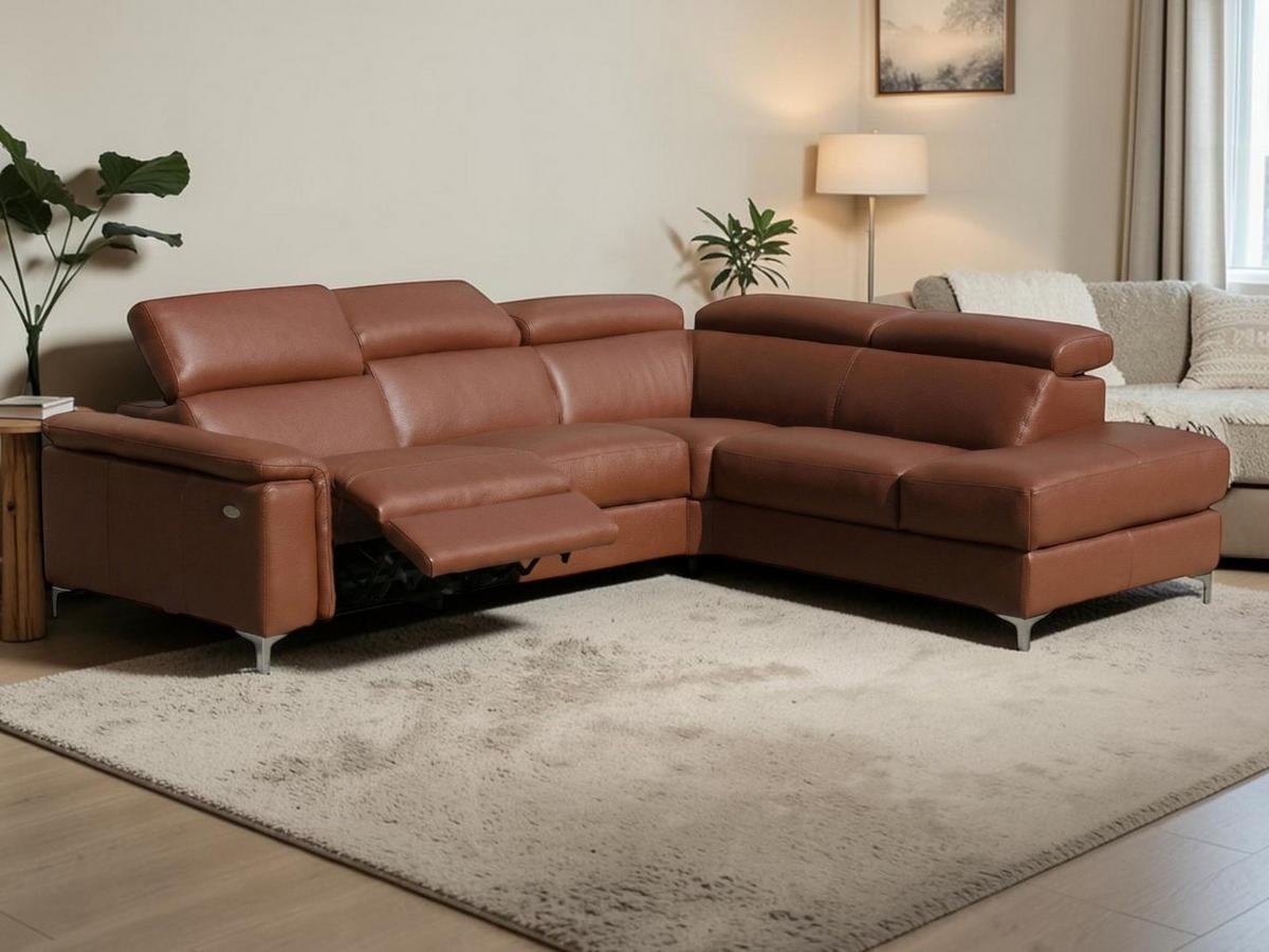 ECKSOFA Avenger Echtleder mit 1 x Relaxfunktion Cognacbraun - Cognac, Leder/Metall (271/81/224cm)