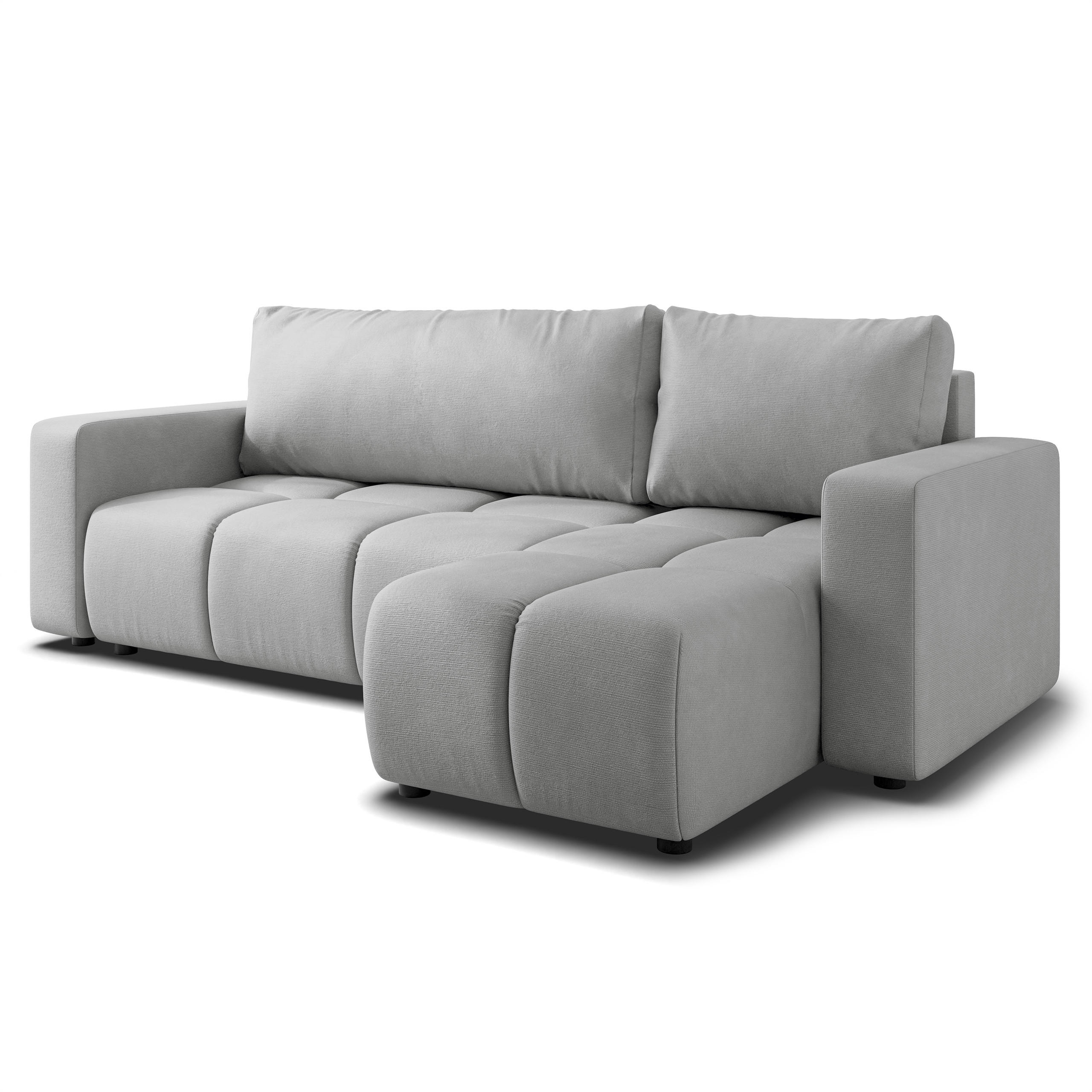 ECKSOFA RAMIL Hellgrau Plüsch-Stoff mit Schlaffunktion - Hellgrau, Holz (240/149cm) - MASSENO
