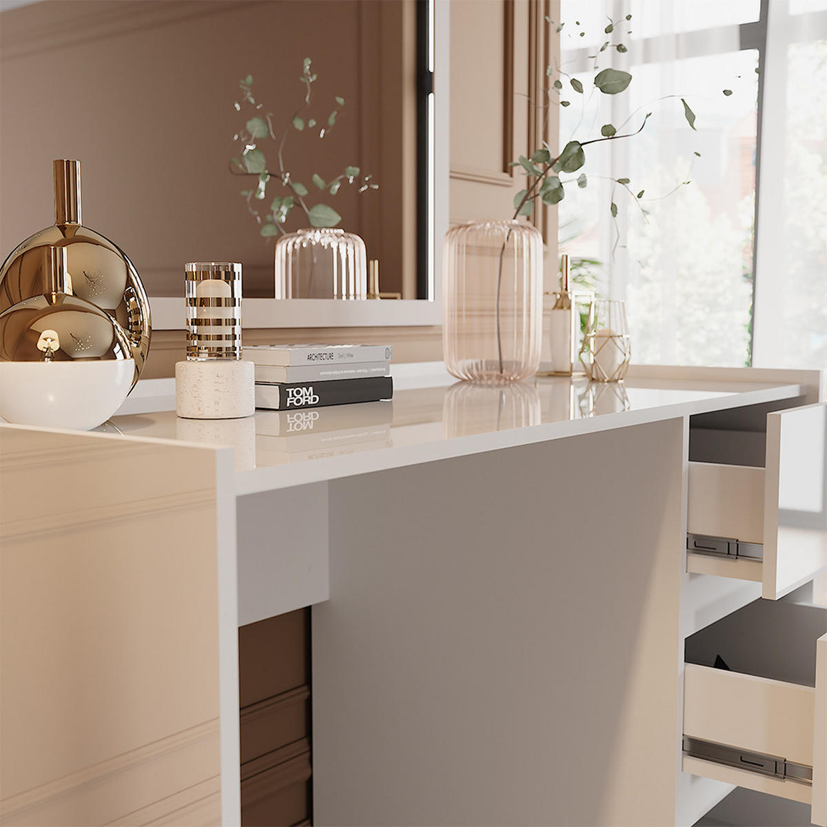 TOALETNÍ STOLEK Marla Bílá vysoký lesk - vysoce lesklá bílá, kompozitní dřevo (120/78.6/60cm) - Vicco