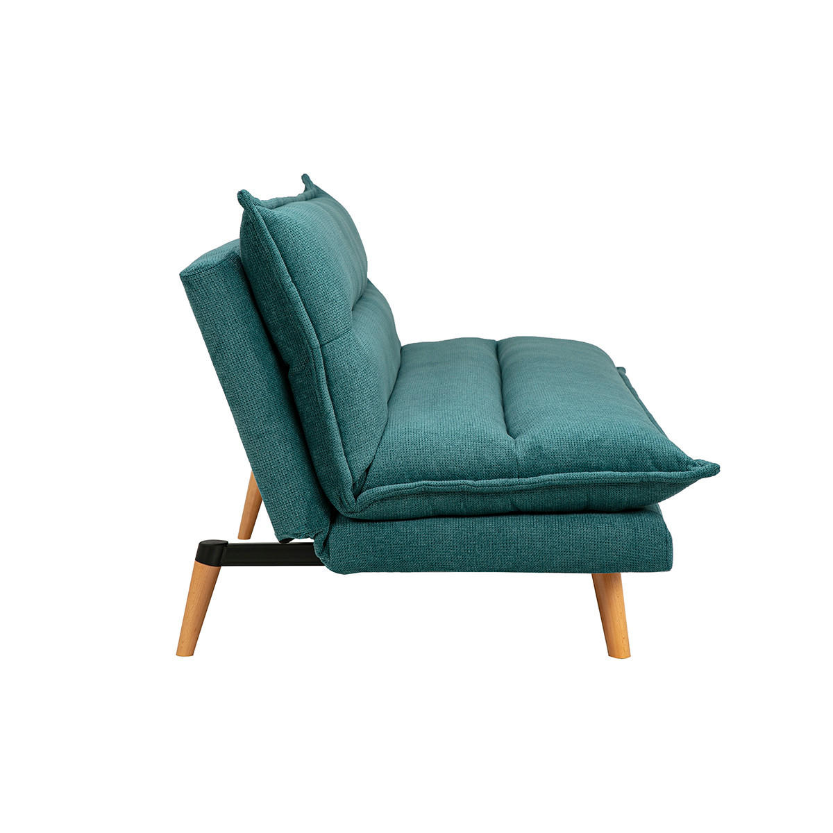 SCHLAFSOFA für 3 Personen in texturiertem Céladon Samt-Effekt Stoff und hellem Holz BINGO - Blau, Textil (91.5/85.5/188cm) - Miliboo