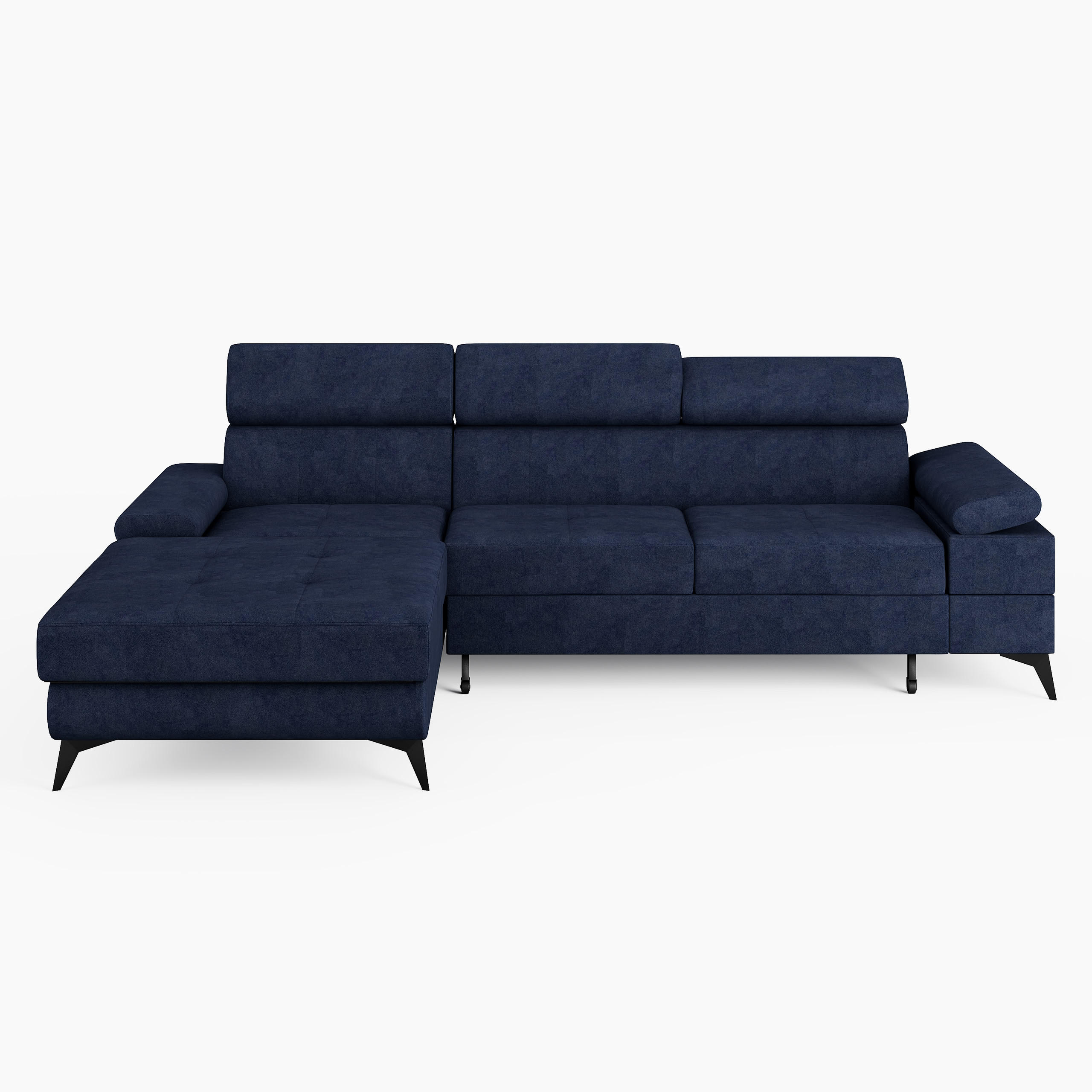 ECKSOFA VENTO Links Stahlgrau Velours Premium L-Form Couch mit Schlaffunktion & Bettkasten - Schwarz/Dunkelblau, Holz (190/261cm) - Barchello