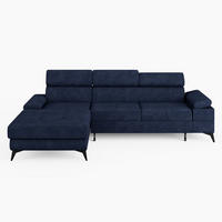 ECKSOFA VENTO Links Stahlgrau Velours Premium L-Form Couch mit Schlaffunktion & Bettkasten - Schwarz/Dunkelblau, Holz (190/261cm) - Barchello