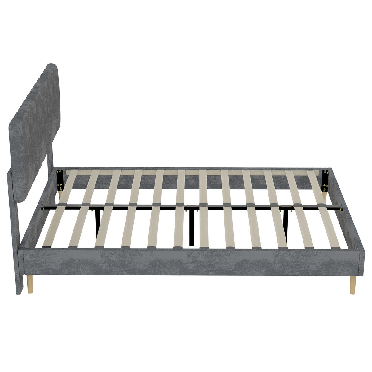 BETT mit gepolstertem Kopfteil 160x200 cm Samt Grau - Grau, Metall (160/200cm) - Meubliv