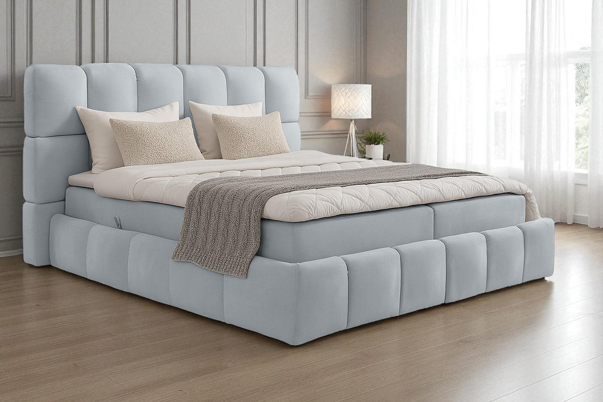 BOXSPRINGBETT AURA mit Topper und Bettkasten, Grau, H4 Pocket, 200x200 cm - Grau, Textil (200/200cm) - KS Home Concept