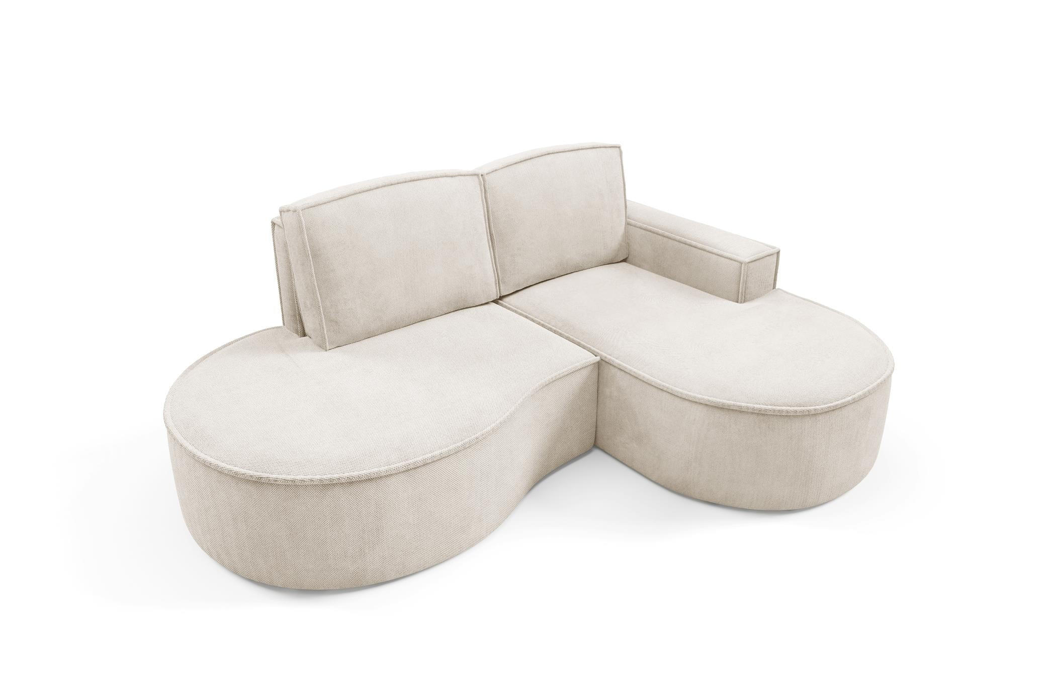 ECKSOFA Flow Hellbeige, mit Kissen in Curio Stoff, rechte seite - Creme, Holzwerkstoff/Textil (210/157cm) - Bettso