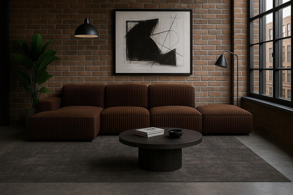 ECKSOFA Cursal L-Form, Stoff Poso, Braun + Hocker, Links - Braun, Holz (341/166cm) - Kaiser Möbel