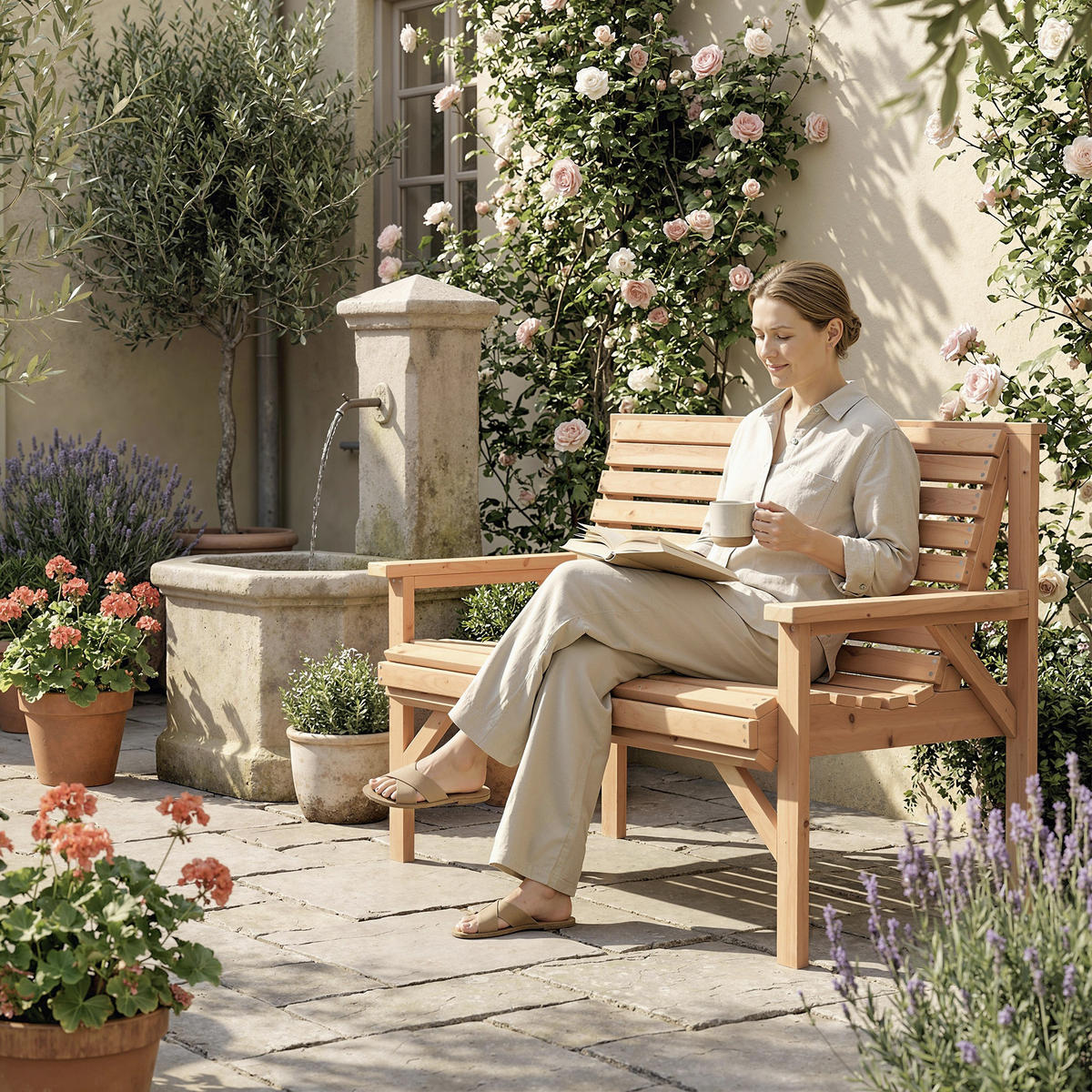 GARTENBANK Tannenholz Naturholz - Naturfarben, Holz (65/90/121cm) - Outsunny