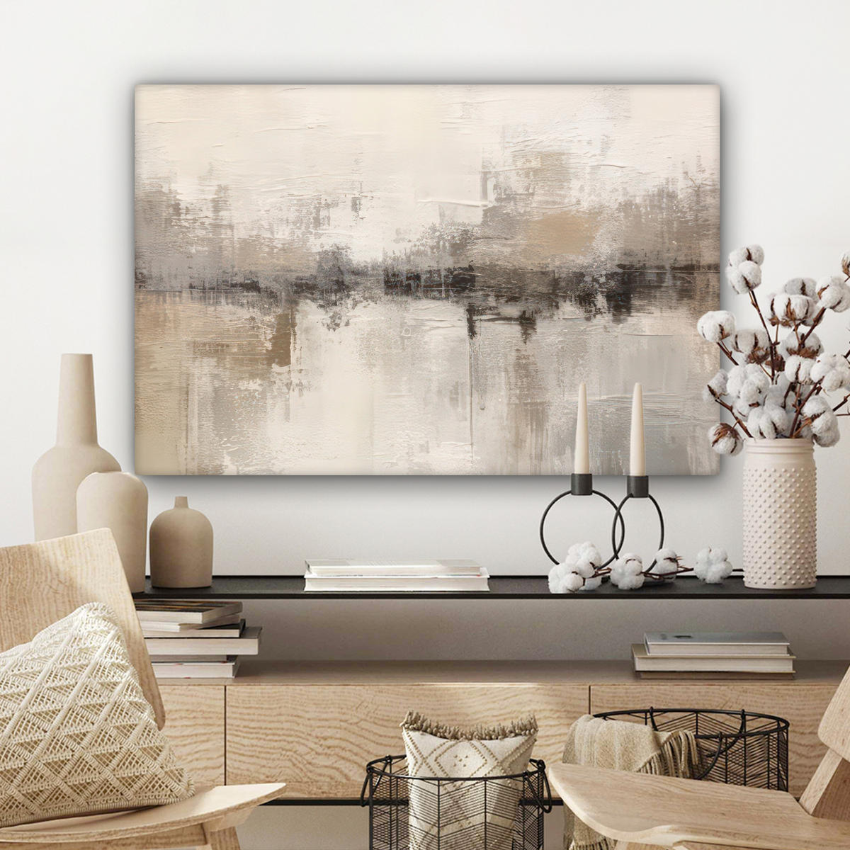 LEINWANDBILD Moderne Kunst - Abstrakt - Beige Wanddeko 90x60 cm - Beige, Textil (90/60cm) - MuchoWow
