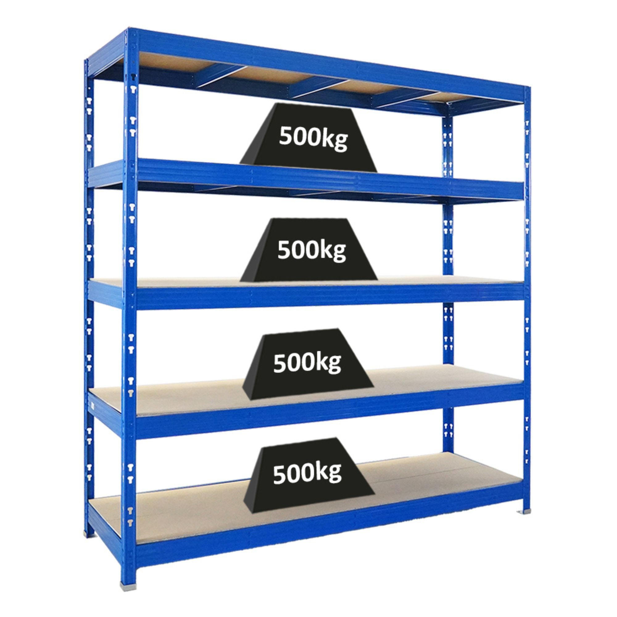 SCHWERLASTREGAL Rhino 200x200x60 cm 5 Spanplatten-Ebenen 8mm Fachlast 500 kg Blau - Blau, Metall (200/200/60cm) - PROREGAL