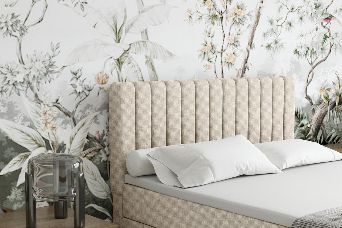 BOXBETT Everest beige 140 x 200 cm Doppelbett mit hochwertiger Bonell-Matratze und Topper - Creme, Holz (140/200cm) - Panda Möbel