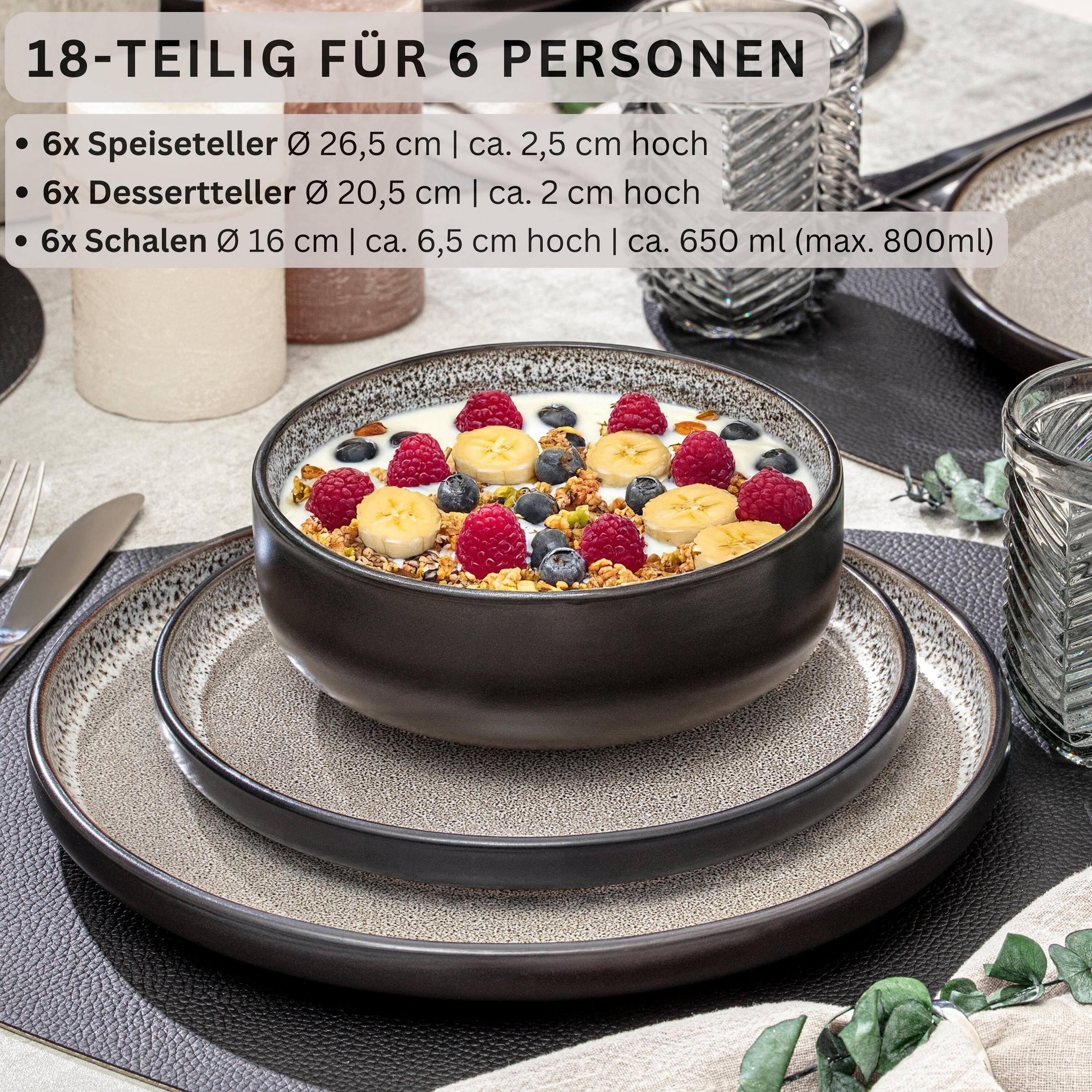 TAFELSERVICE LUXOR - 18 teilig aus Steingut - Braun, Stein (27/6.5/27cm) - Sänger