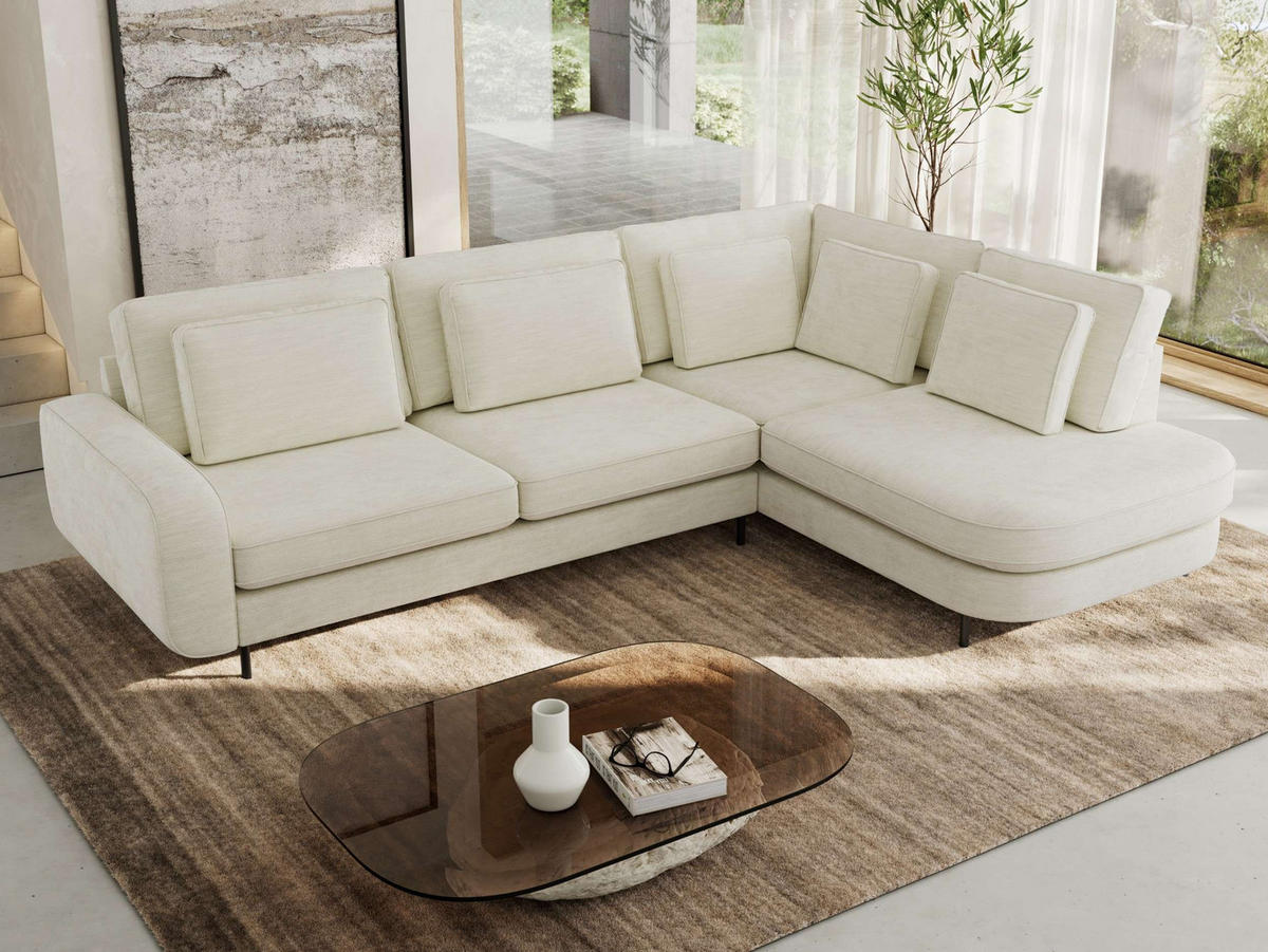 ROHOVÁ SEDAČKA CALENO L - Krémová Hrubě tkaná žinylka - Levá Strana - černá/krémová, kov/textil (317/225cm) - MKS