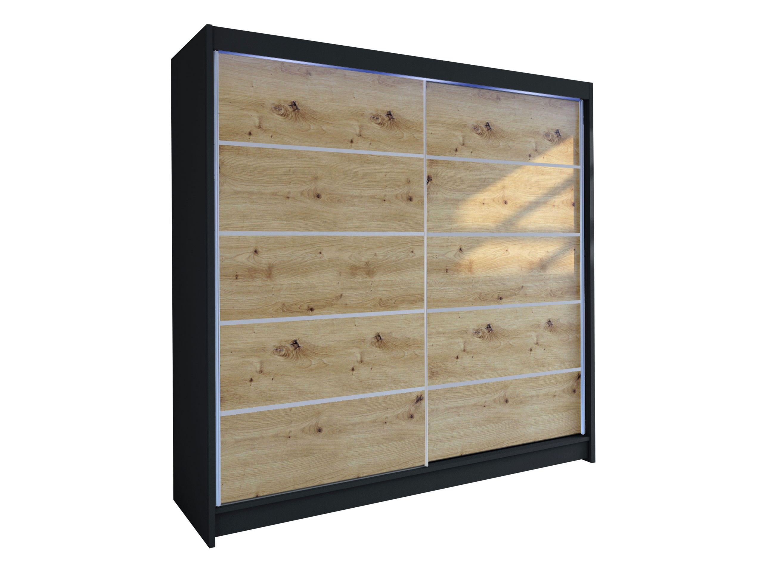 SCHWEBETÜRENSCHRANK Talin IV, mit RGB LED Beleuchtung - Silberfarben/Braun, Holzwerkstoff/Metall (180/215/58cm) - MIRJAN24