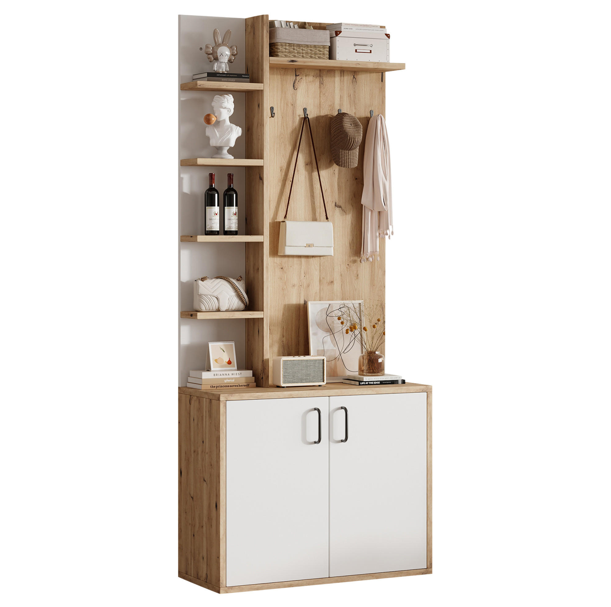 GARDEROBE 75/180/33 cm Naturholz/Weiß aus Spanplatte mit Schuhaufbewahrung - Naturfarben, Holzwerkstoff (33/180/75cm) - OKMYHOME