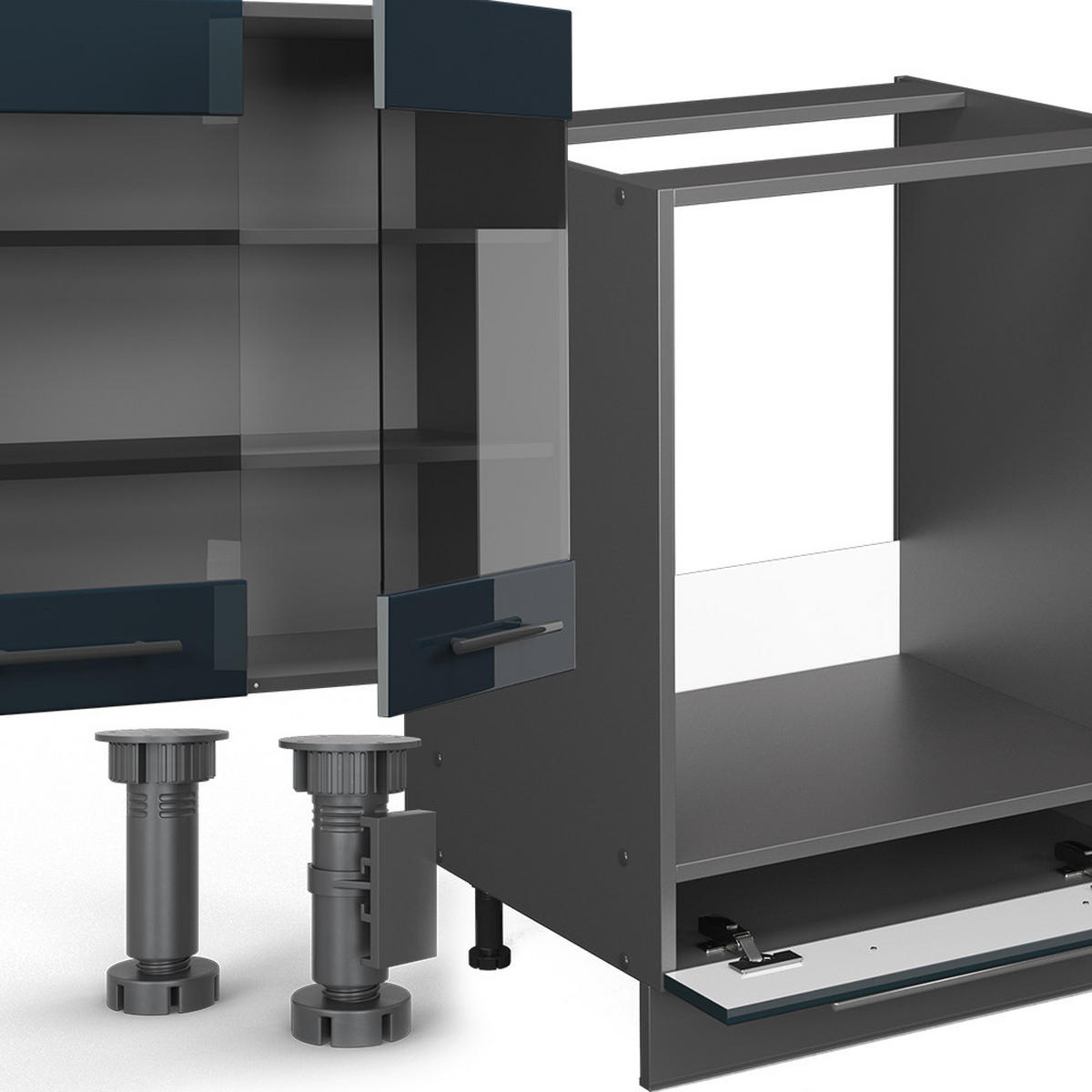 KÜCHENZEILE Fame-Line Dunkelblau Hochglanz/Anthrazit 300 cm, AP Marmor - Anthrazit/Dunkelblau, Holzwerkstoff (300/81.6/60cm) - Vicco