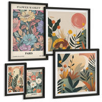 BILDER SET 5er Set - 50x50 cm & 20x30 cm & 40x60 cm Schwarzer Rahmen - Blumenposter Weinstadt - Schwarz, Kunststoff (40/60cm) - TULUP