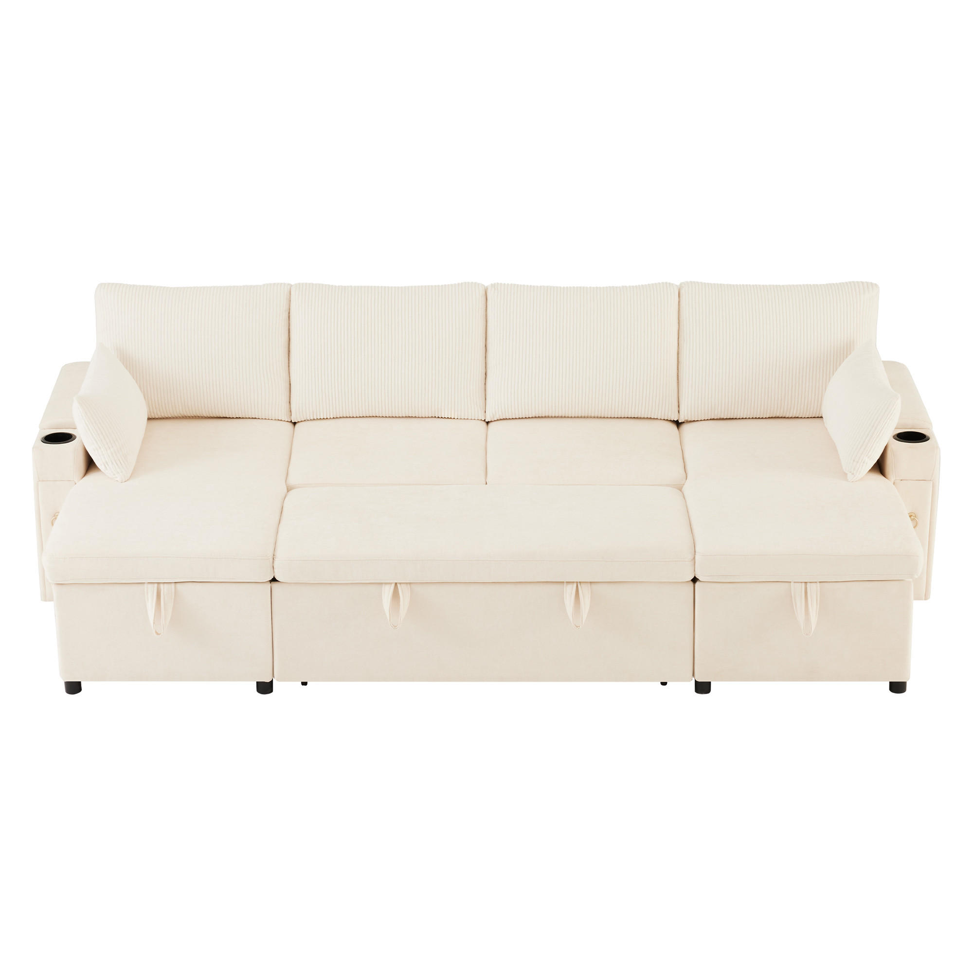 SCHLAFSOFA 272x131x84 cm aus Chenille & Cord mit Stauraum, beige - Beige, Textil (131/84/272cm) - Luhomfu