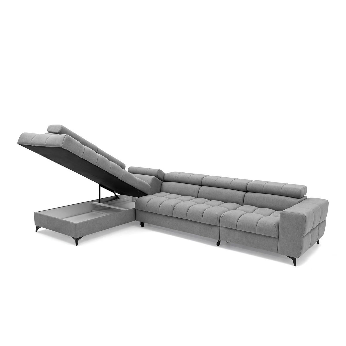 ECKSOFA PUDDING MAXI L Links mit Schlaffunktion 125x195 Velours Grau - Schwarz/Grau, Holz/Textil (203/350cm) - Muffo