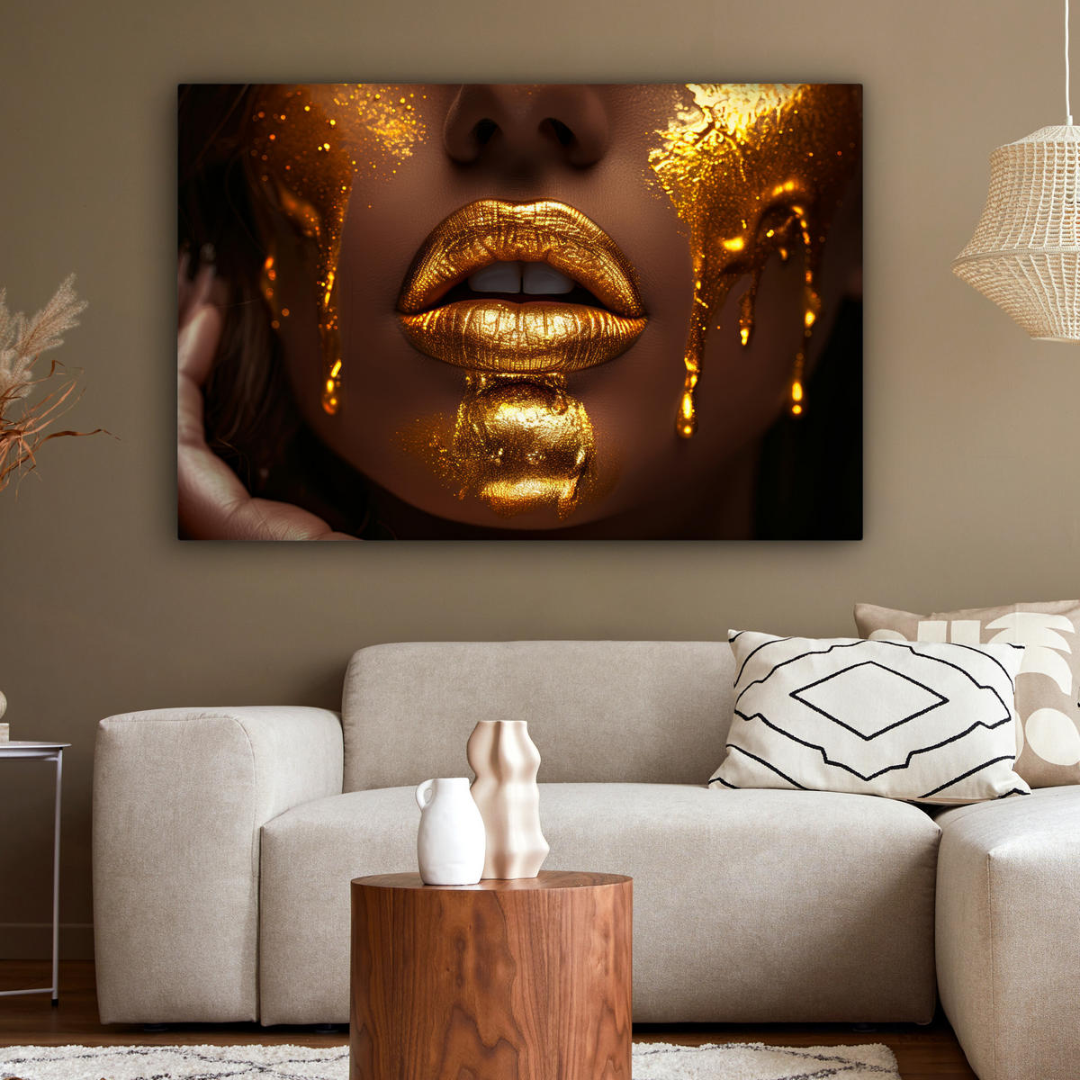 LEINWANDBILD Frau - Gold - Luxus - Porträt Groß 140x90 cm - Goldfarben, Textil (140/90cm) - MuchoWow