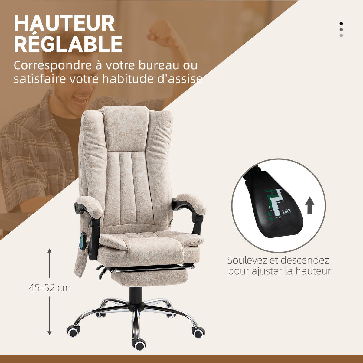 CHEFSESSEL DE-11807 Massage & Heizung Creme - Creme, Metall (70/120/62cm) - ComfortXL
