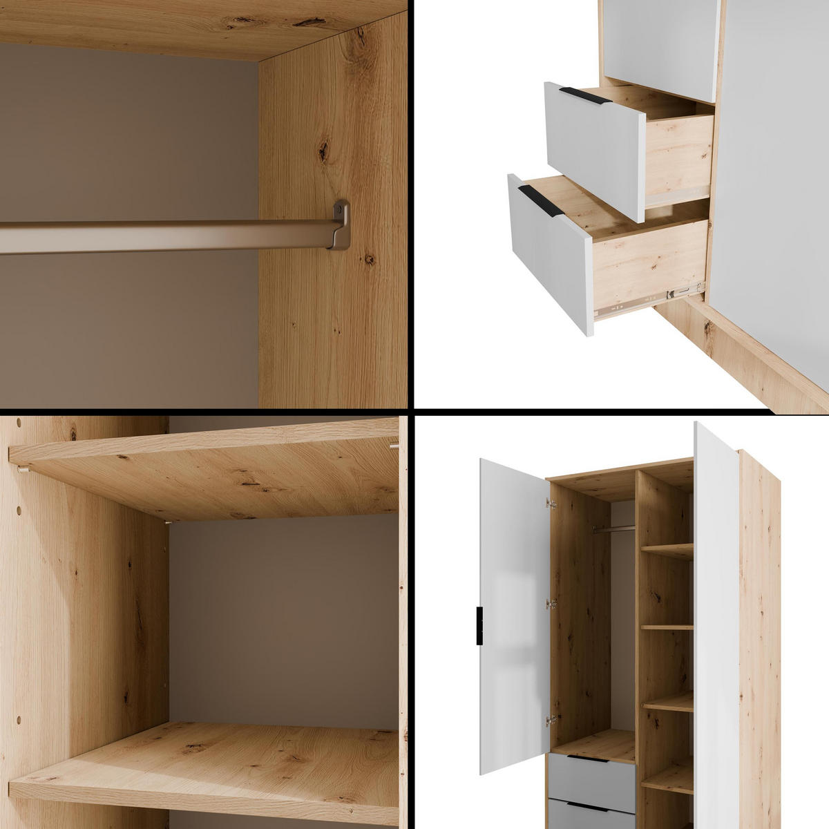 KLEIDERSCHRANK mit Flügeltüren KOLIN 100x200cm Artisan / Weiß - Eiche Artisan/Weiß, Holzwerkstoff (102/200/51cm) - ALTDECOR