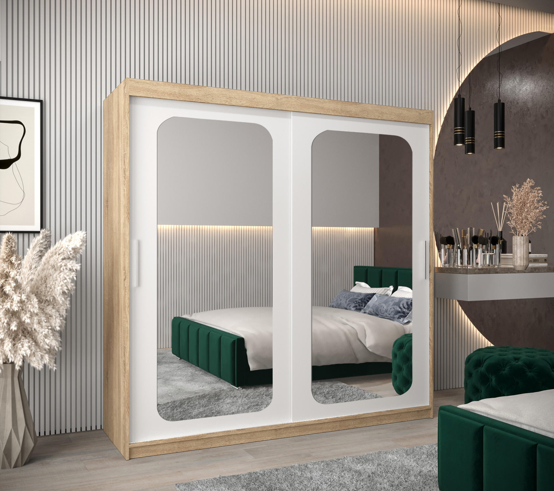 SCHWEBETÜRENSCHRANK 200/200/62 2-türig - Silberfarben/Weiß, Holz/Kunststoff (200/200/62cm) - Abiks Möbel