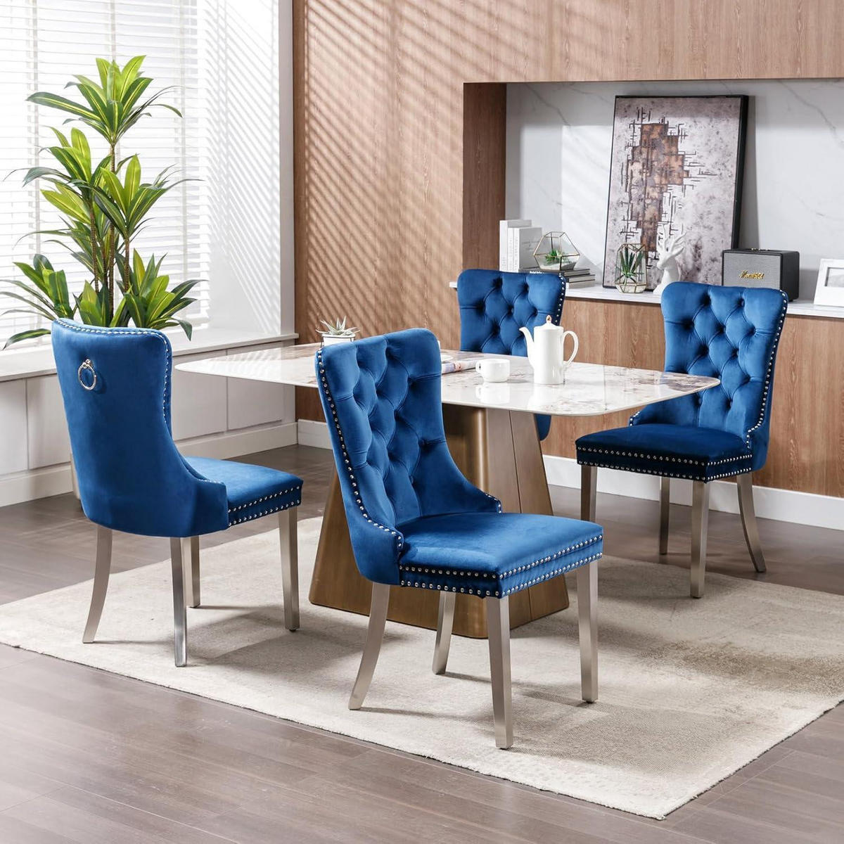 ESSZIMMERSTUHL 8er Set Samt Blau mit Edelstahlbeinen - Blau, Textil (50/95.2/62cm)