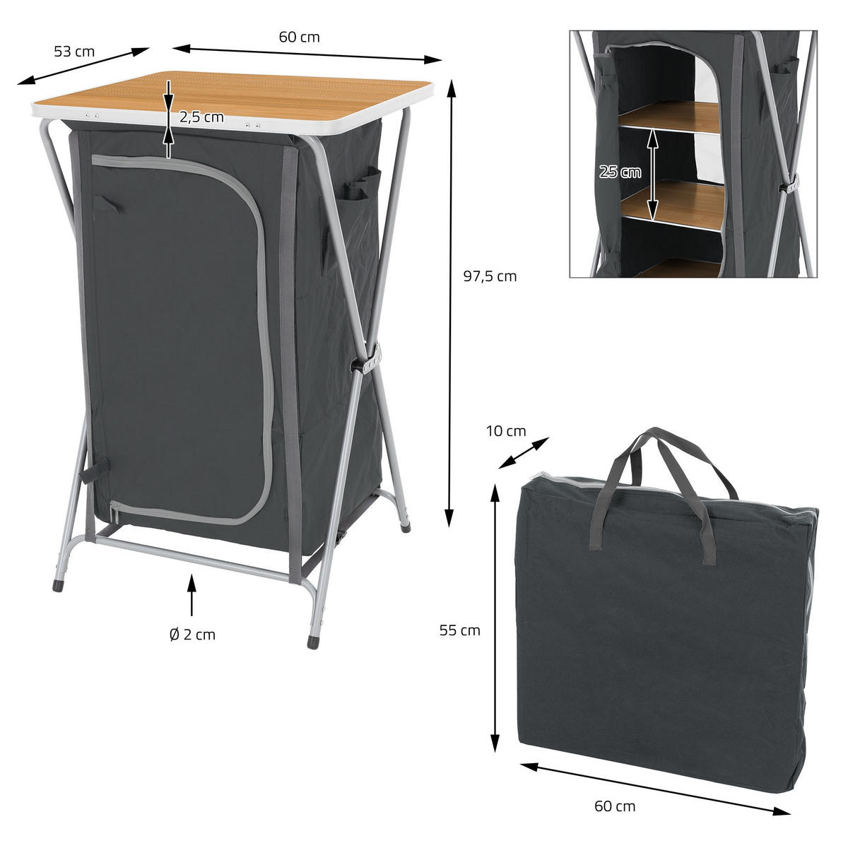 CAMPINGSCHRANK - Grau, Metall (60/53/97.5cm) - ECD-Germany
