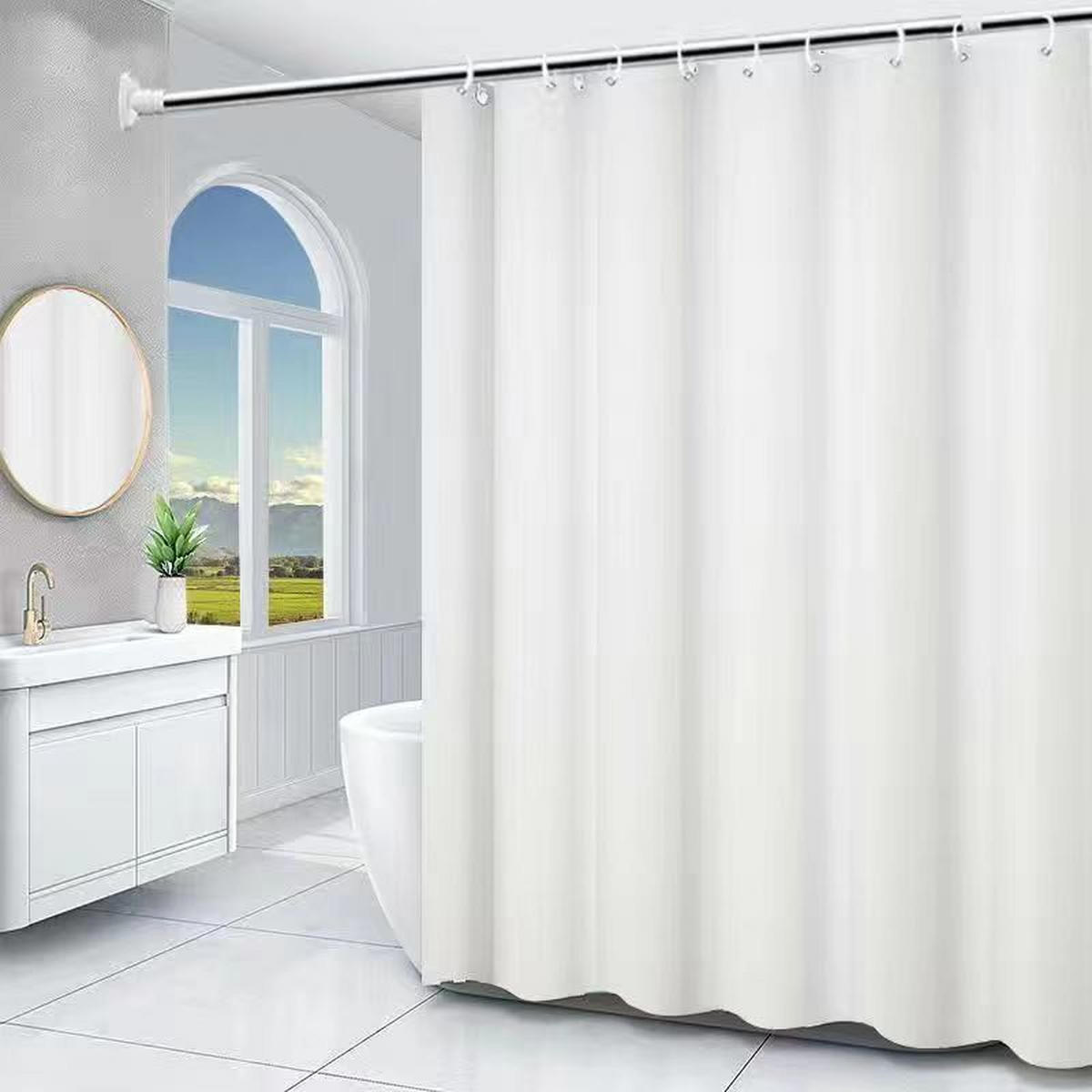 DUSCHVORHANG – Breite 180 x Höhe 180 cm – Weiß – Inklusive Haken - Weiß, Textil (180/180cm)