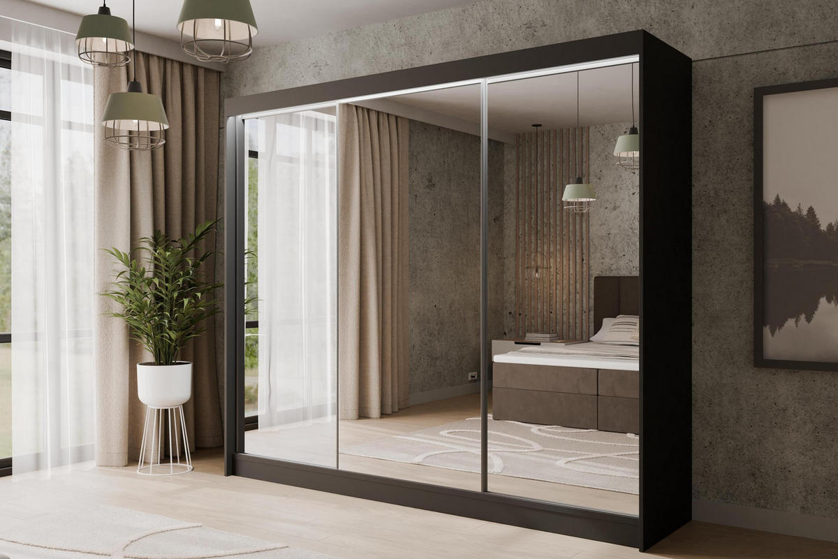 KLEIDERSCHRANK AMOHA mit LED - 250 cm - Schwarz - Schwarz, Holzwerkstoff (250/215/61cm) - ALTDECOR