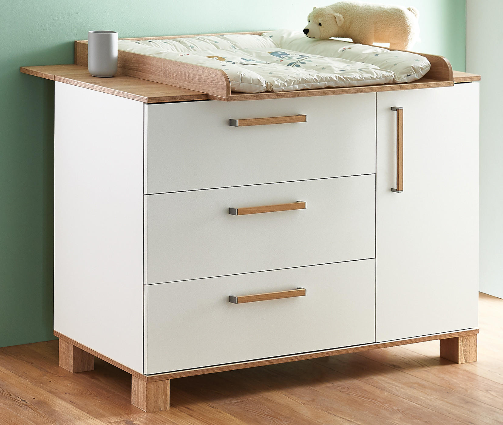 WICKELKOMMODE Jana Kreideweiß Soft Close - Eichefarben/Weiß, Holzwerkstoff (131/103/78cm) - arthur berndt