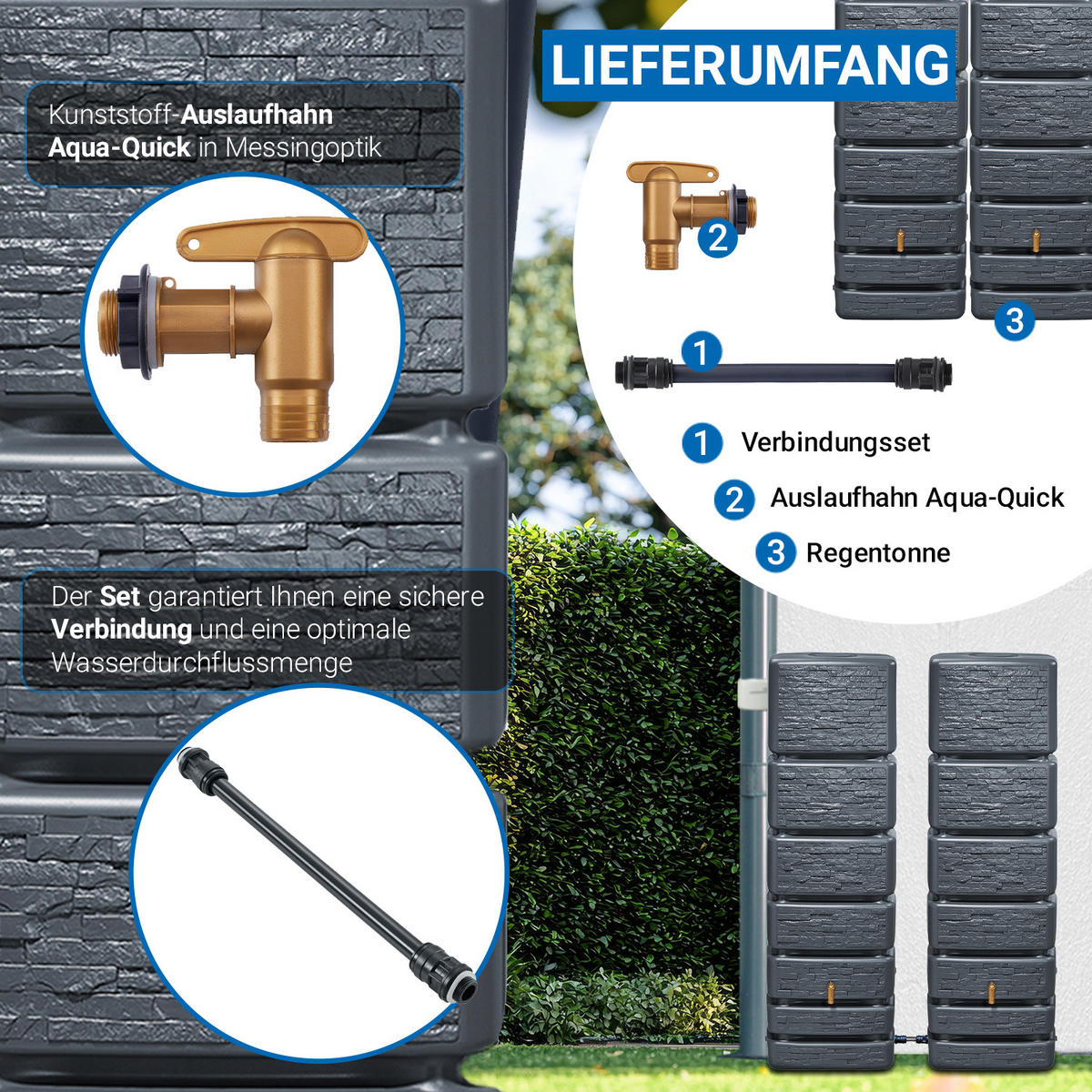 WANDTANK-SET 700 L graphite grey 2 x 350 L inkl. Verbindungsset - Grau, Kunststoff (130/184/39cm) - 4rain