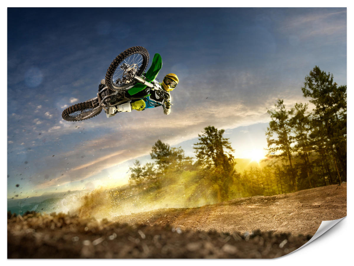 FOTOTAPETE für Jugendzimmer Motocross Sprung Berge Bäume 500x350 - Gelb/Beige, Papier (500/350cm) - Muralo