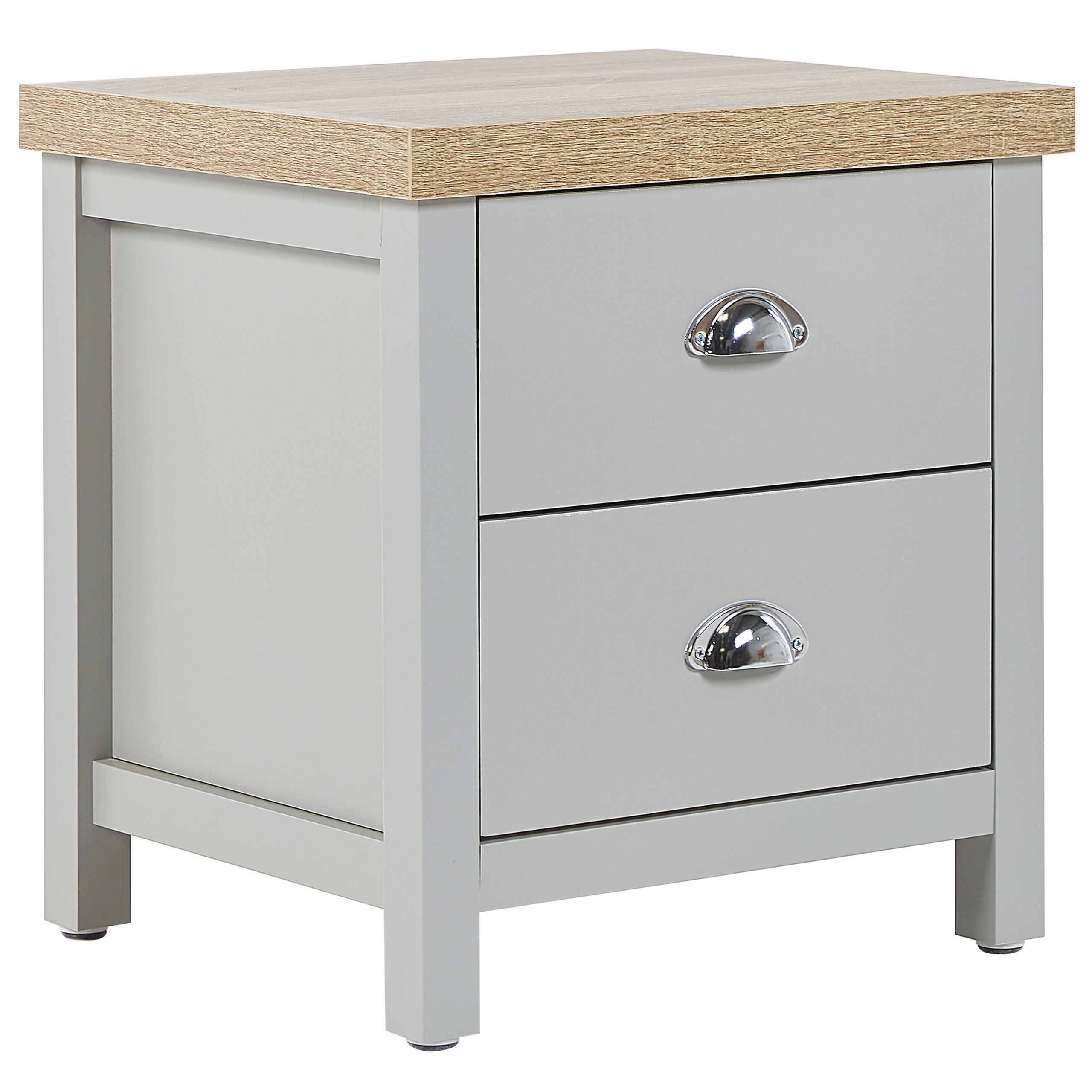NACHTTISCH grau/heller Holzfarbton 2 Schubladen Clio - Hellbraun/Silberfarben, Holzwerkstoff (45/49/39cm) - Beliani
