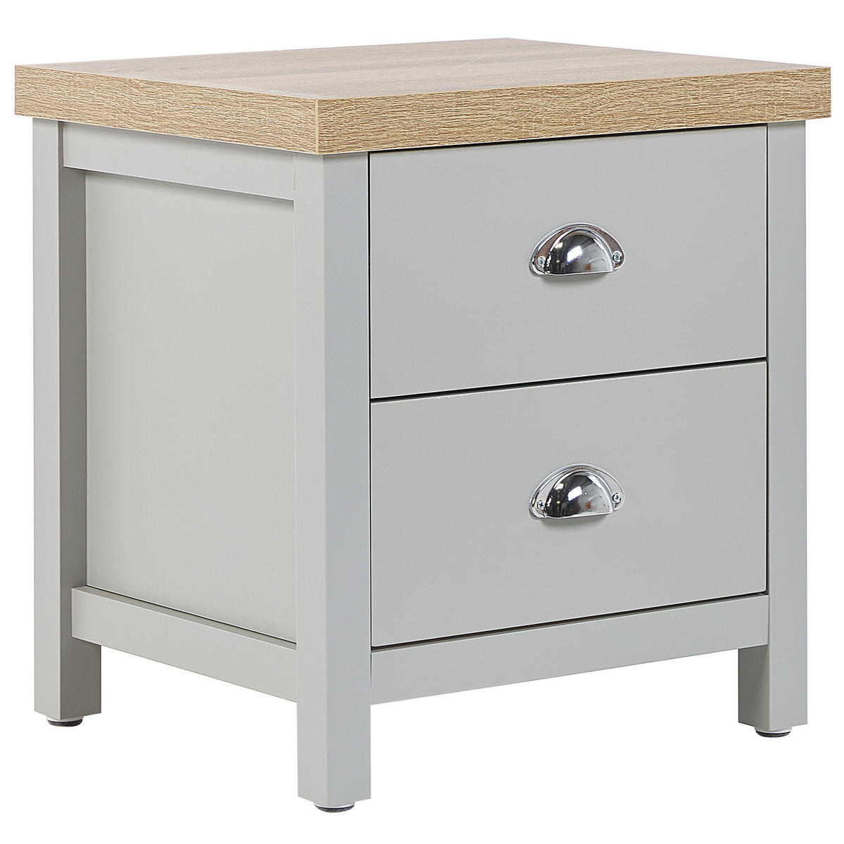 NACHTTISCH grau/heller Holzfarbton 2 Schubladen Clio - Hellbraun/Silberfarben, Holzwerkstoff (45/49/39cm) - Beliani