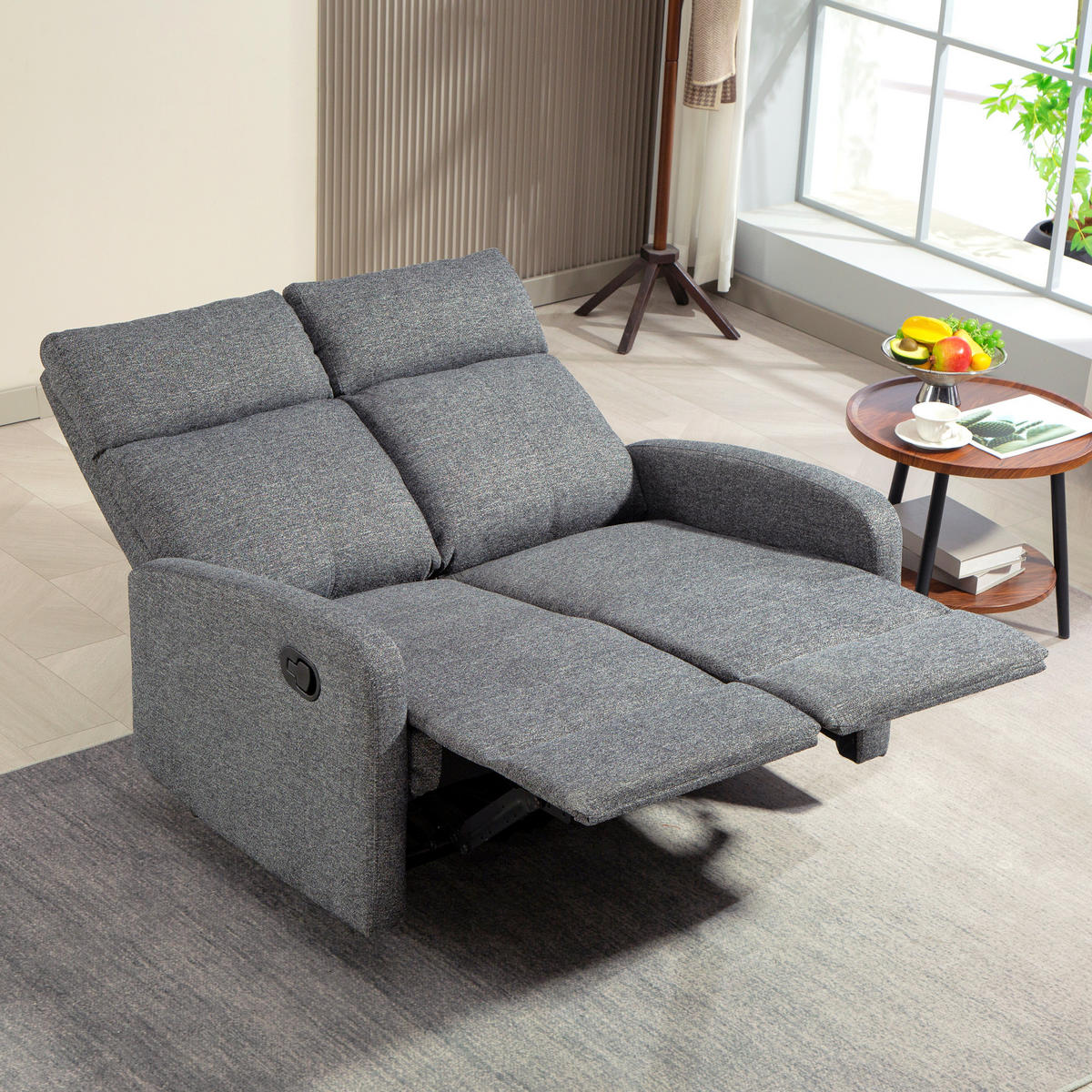 2-SITZER Relaxsessel Fernsehsessel Liegesessel mit Liegefunktion Chenille-Optik - Schwarz/Grau, Textil/Metall (91/98/114cm) - HOMCOM