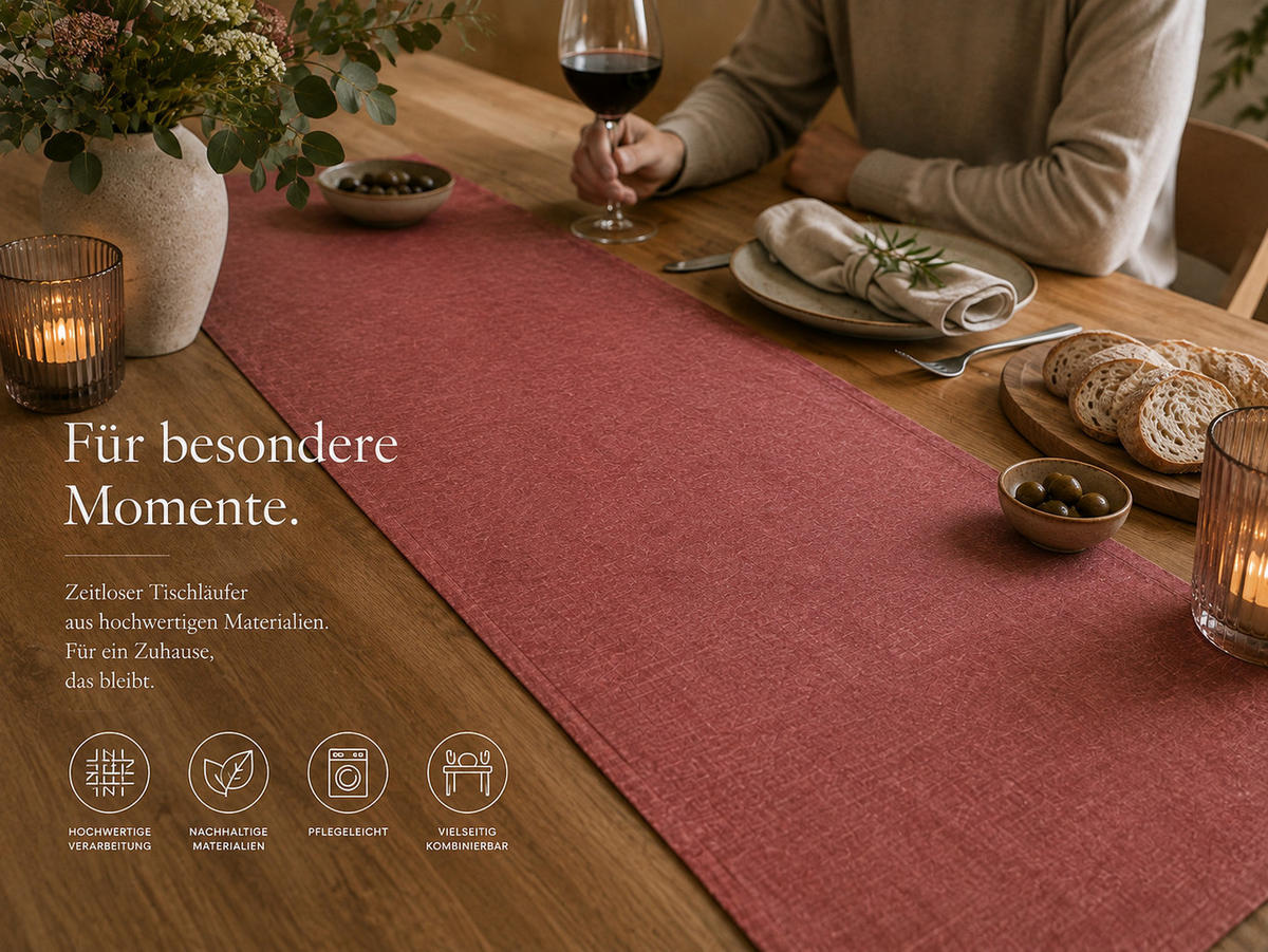 TISCHLÄUFER 40/100 cm Altrosa Leinenoptik - Altrosa, Textil (40/100cm) - TiborTex