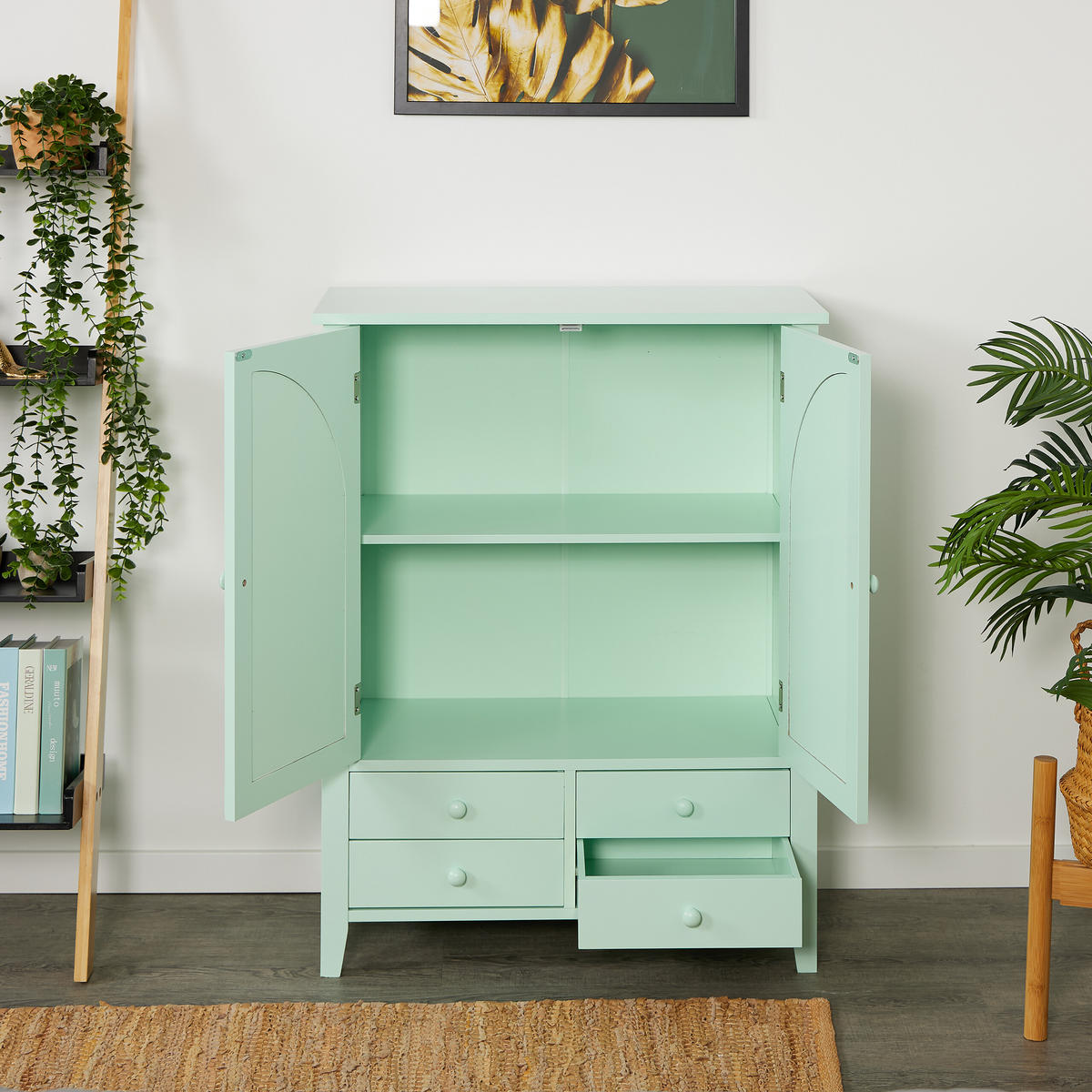 SIDEBOARD - Türkis, Holzwerkstoff/Kunststoff (70/90/34cm) - Relaxdays