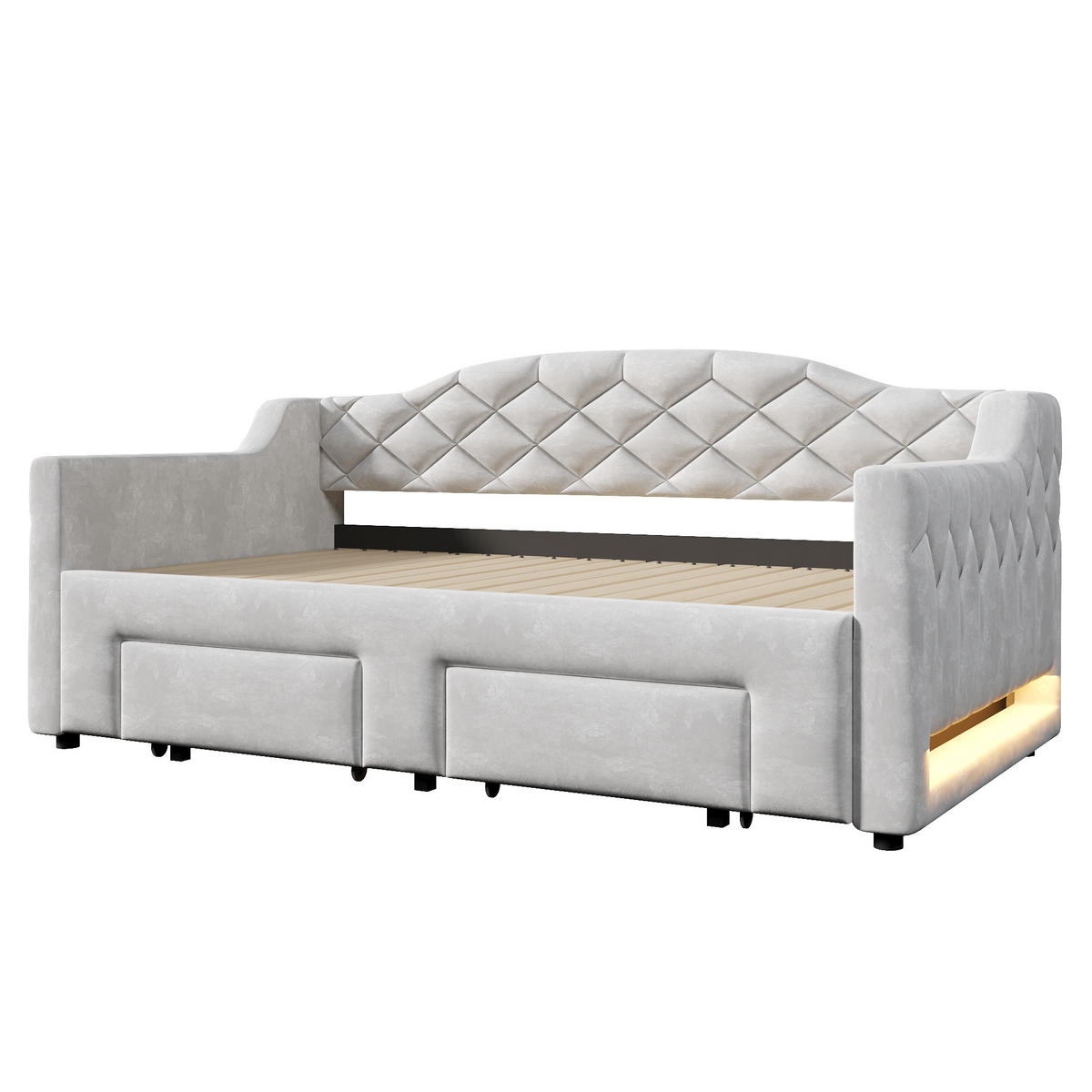 TAGESBETT 90/200 cm DE-32841 ausziehbar auf 180/200 cm mit LED Grau - Grau, Holzwerkstoff (90/200cm) - ComfortXL